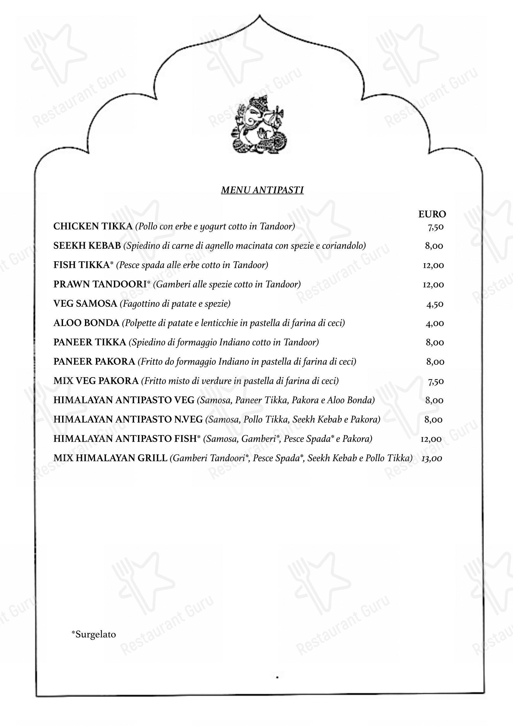 Himalaya Palace in Roma - Menu