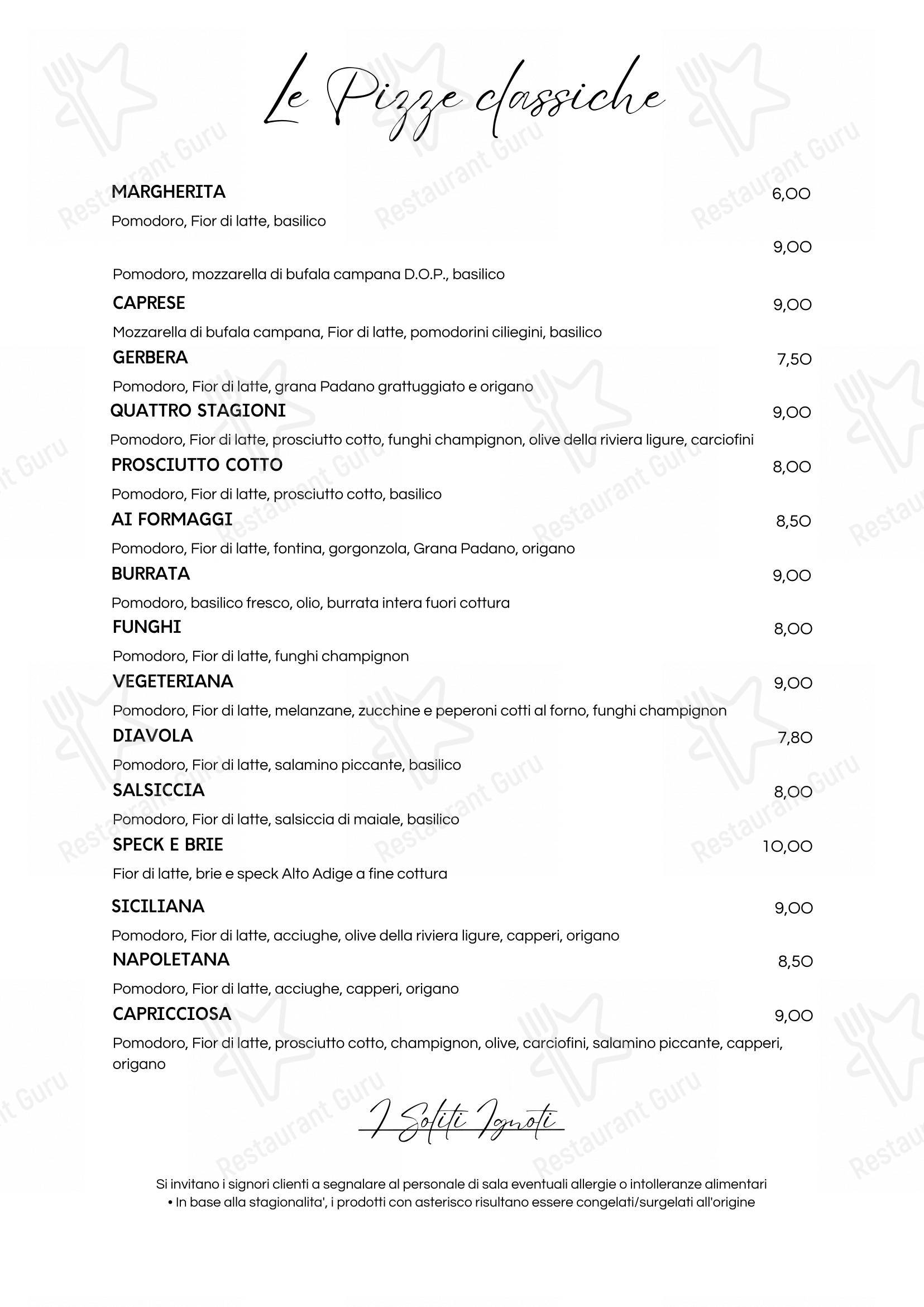 Menu per I Soliti Ignoti pizzeria