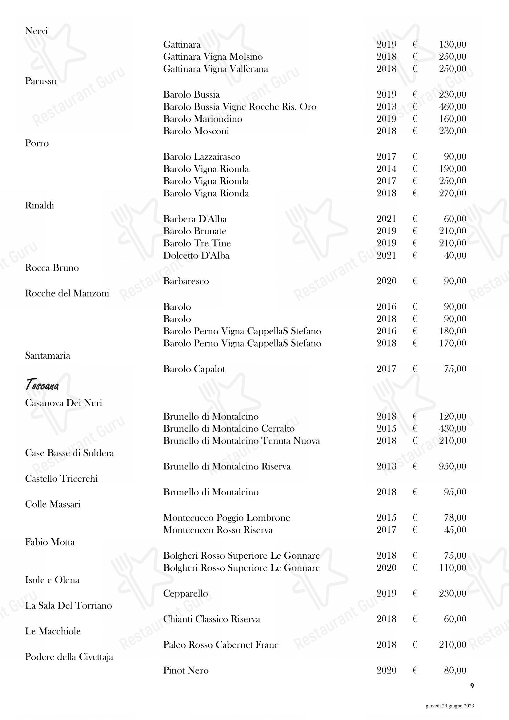 Menu bar per Il Ridotto Restaurant ristorante