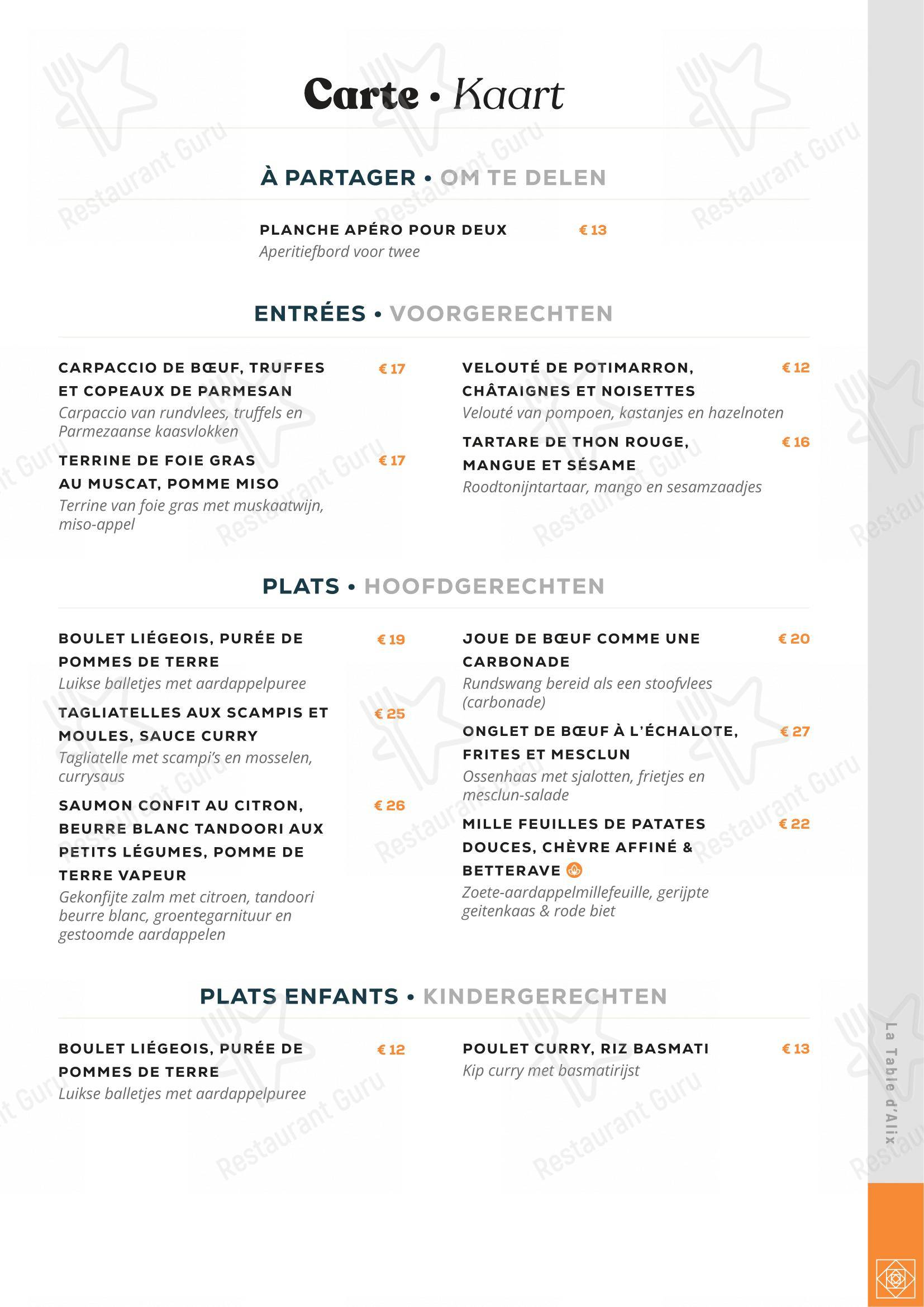 La Table d'Alix dans Lessines - Основное меню
