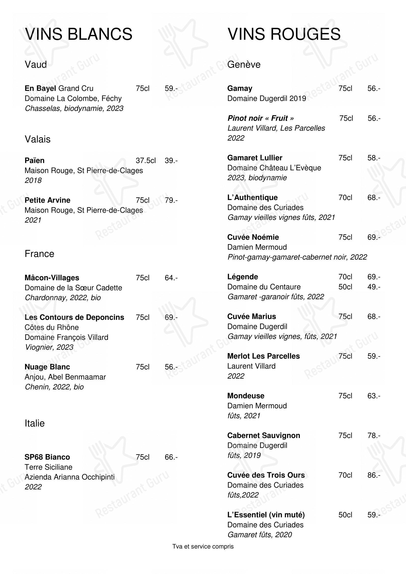 La Tanière in Ginevra - 菜单