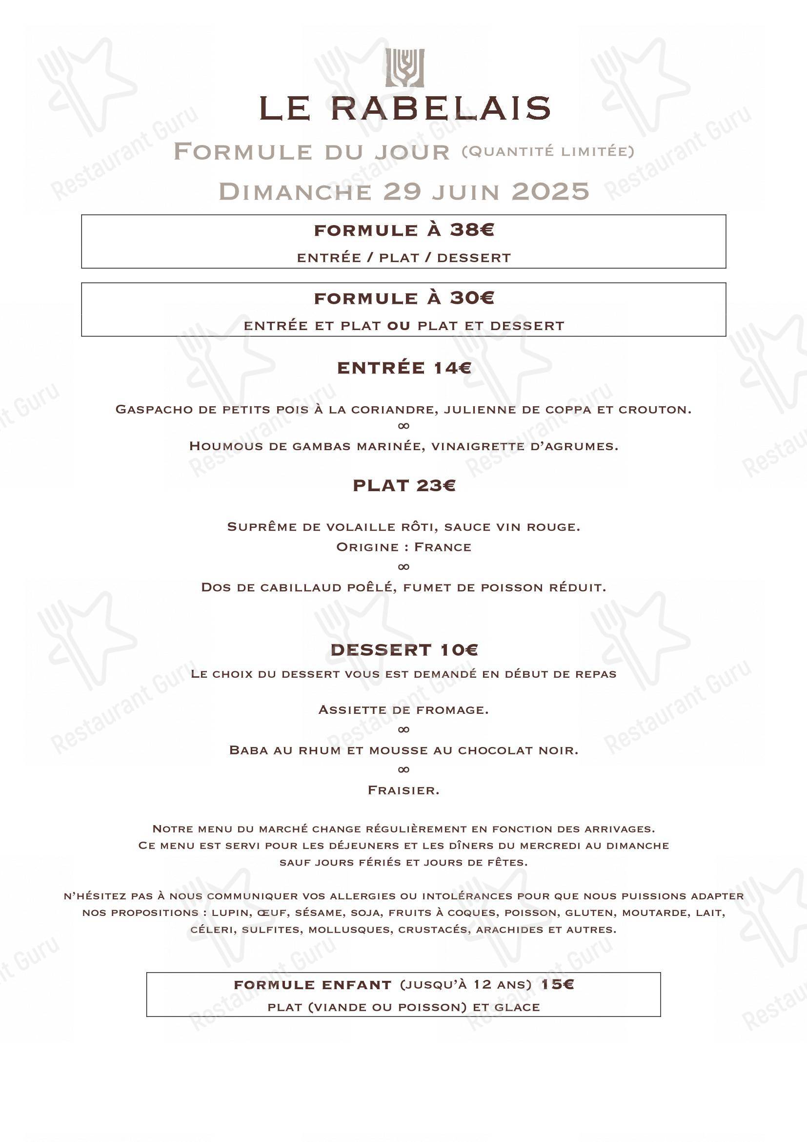 le rabelais dans Saint-Chamas - Menu