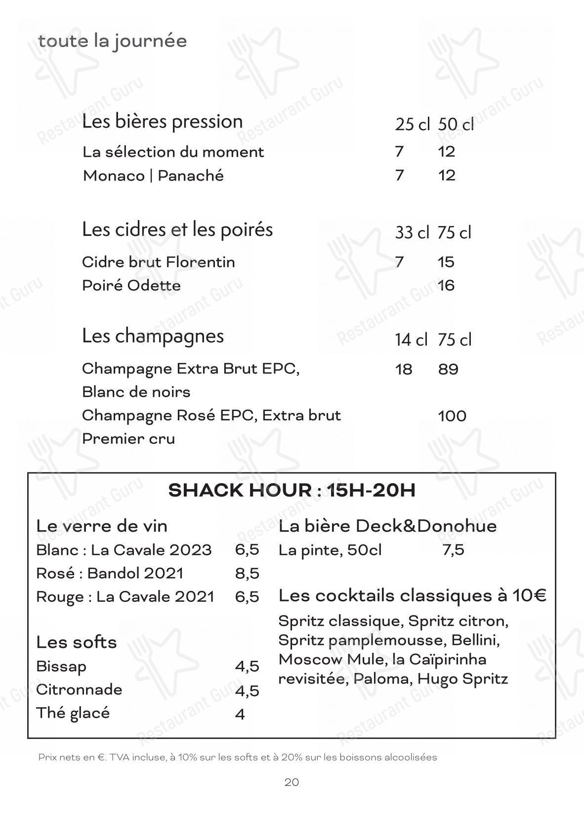 Основное меню pour Le Shack café