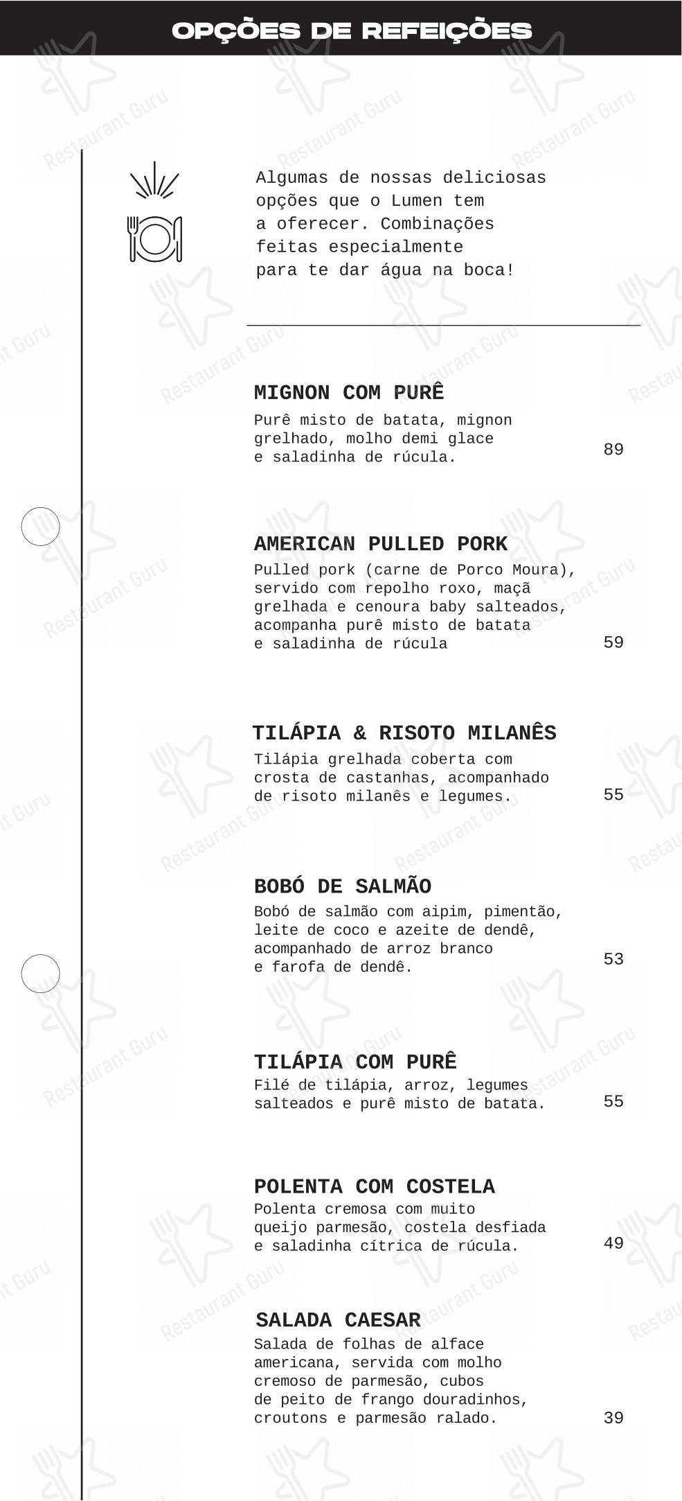 Menu bar para Lumen Café + Gastronomia restaurante