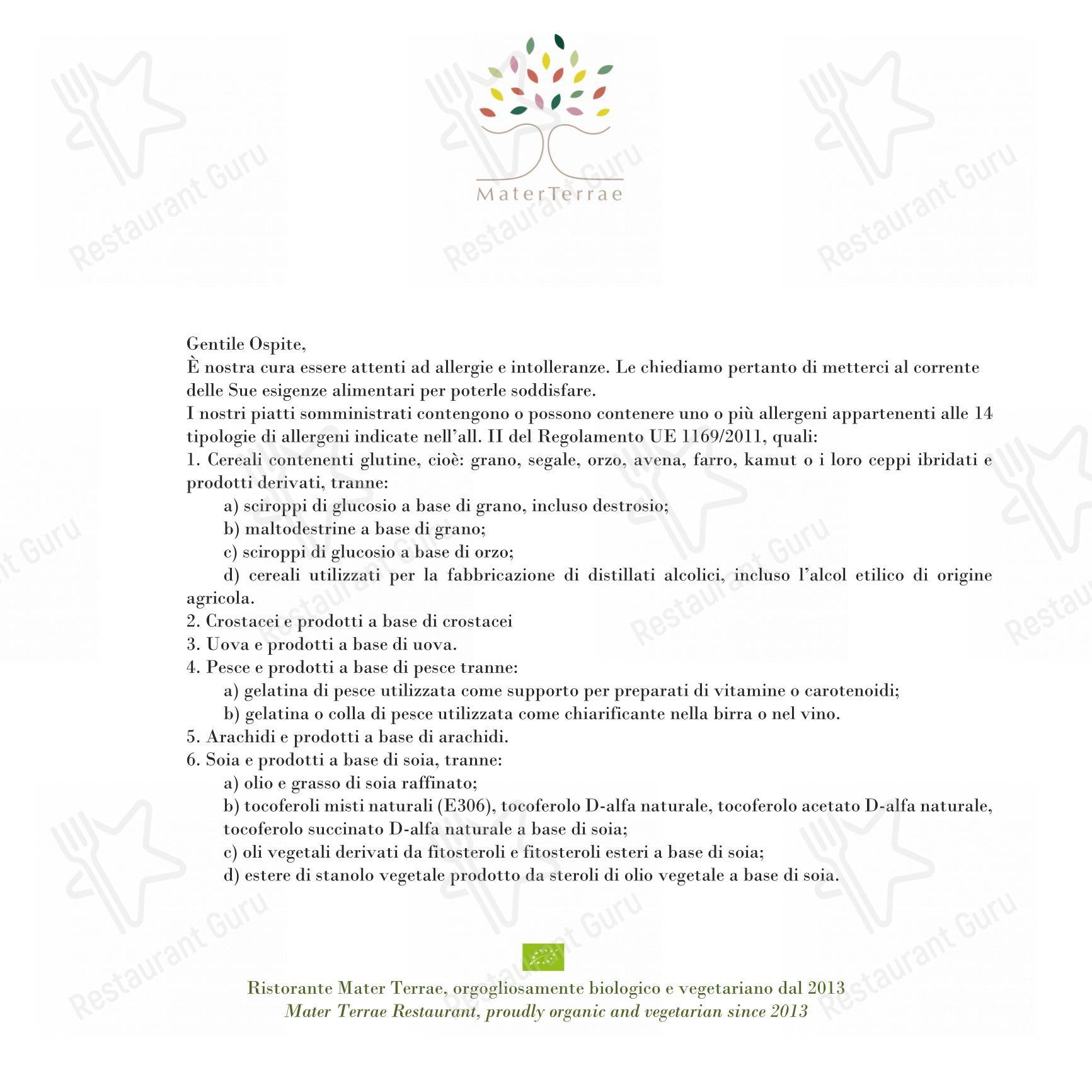 At Home Catering Menu per Mater Terrae in Roma