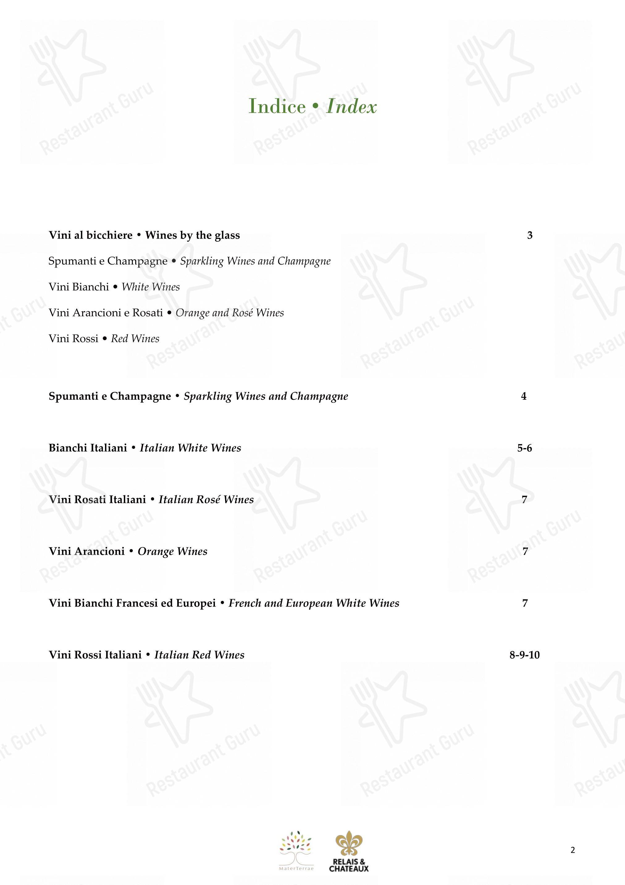Menu di Mater Terrae - Wine Menu