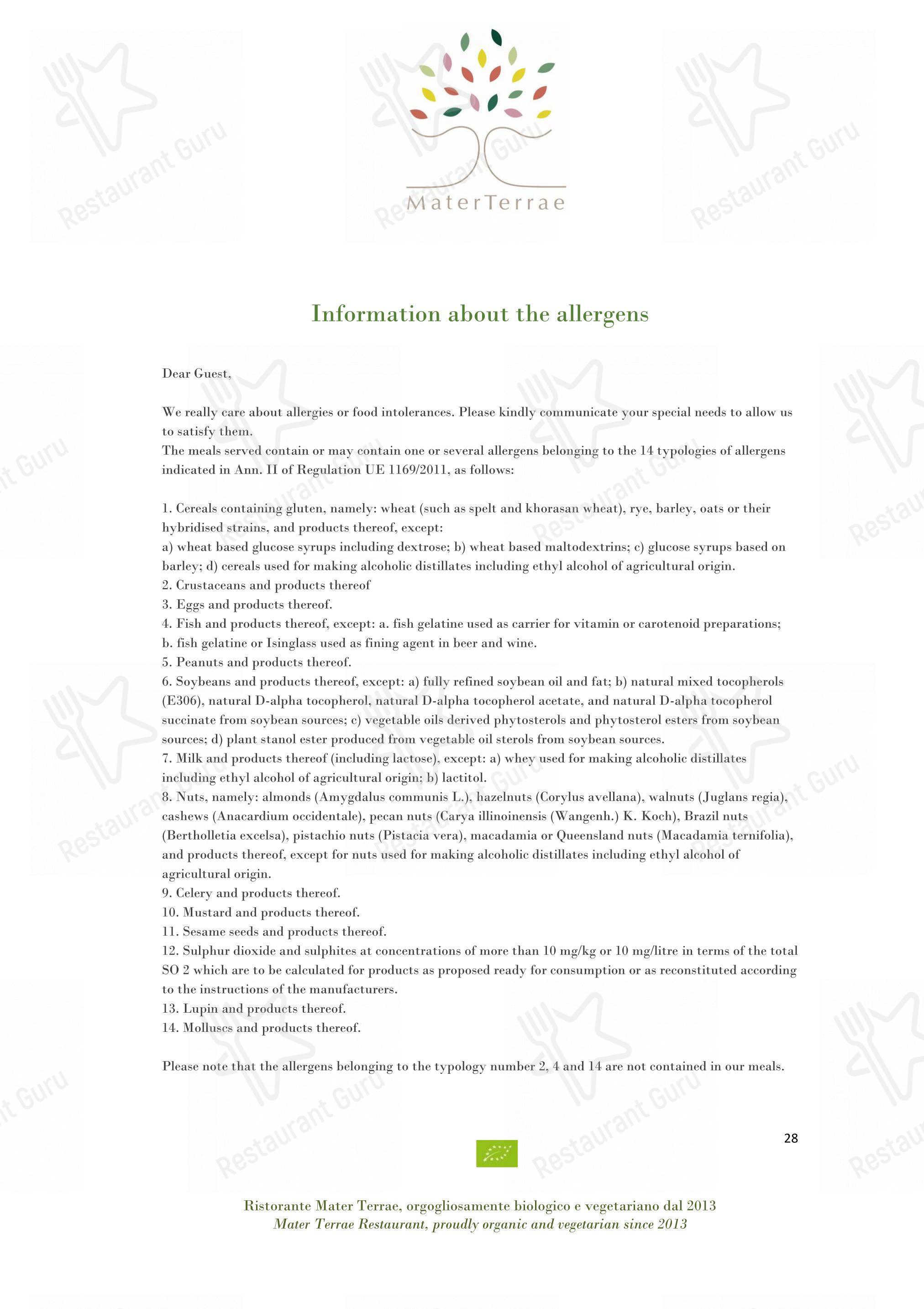 Dinner Menu per Mater Terrae ristorante