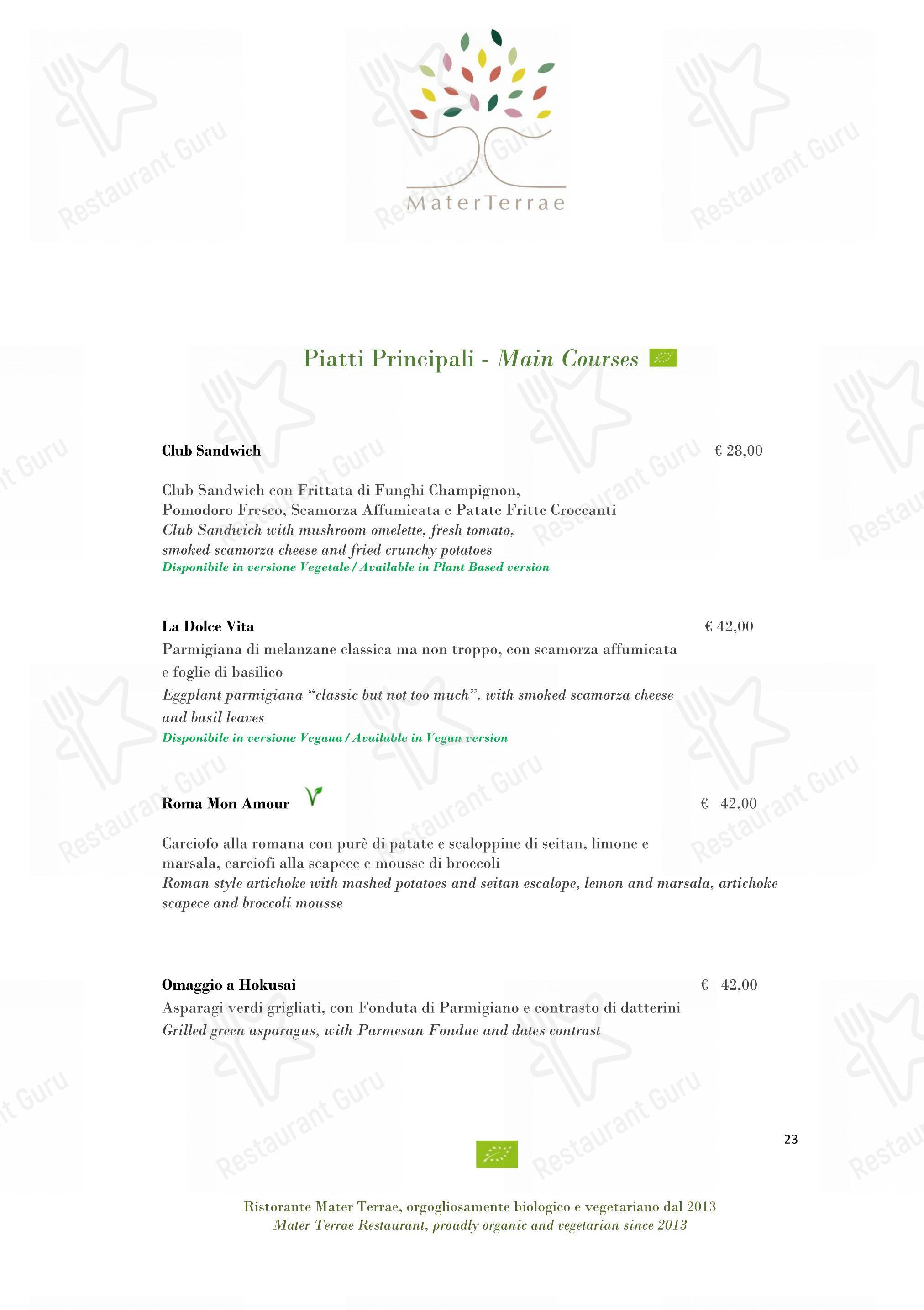 Takeaway Menu per Mater Terrae in Roma