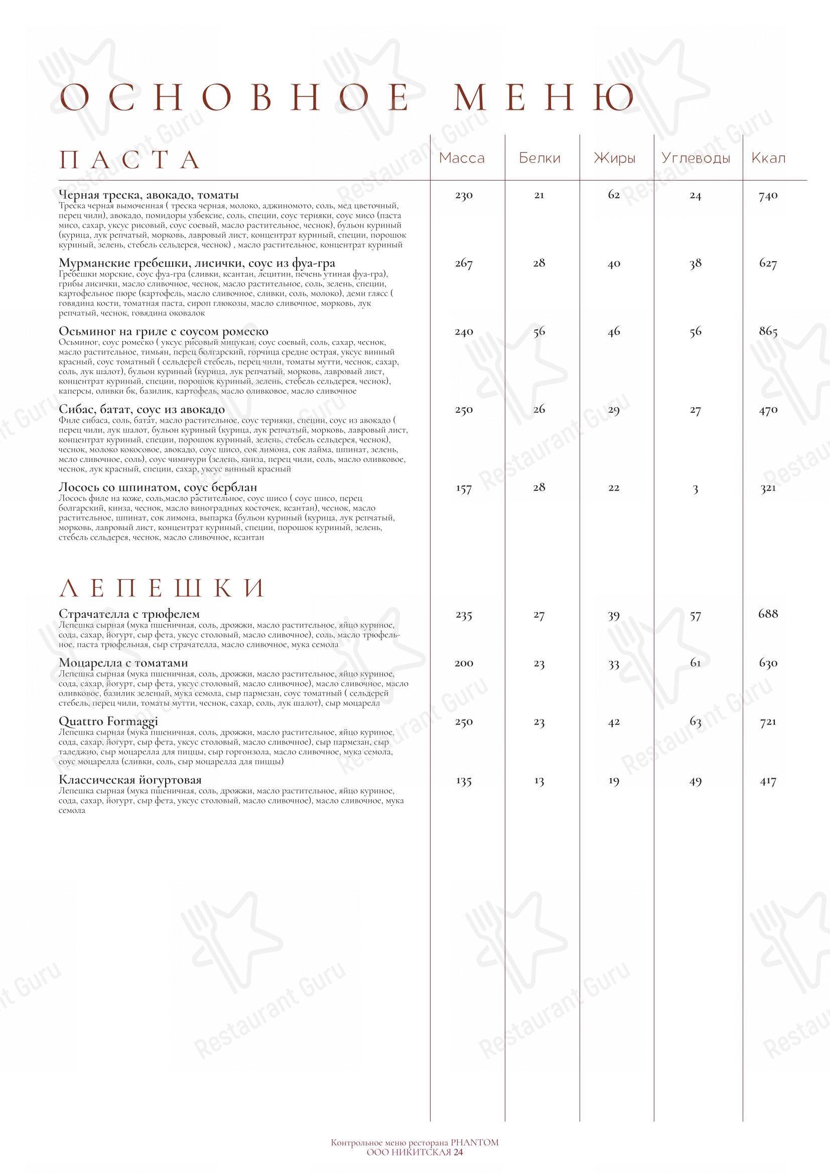 Phantom dans Moscou - Menu