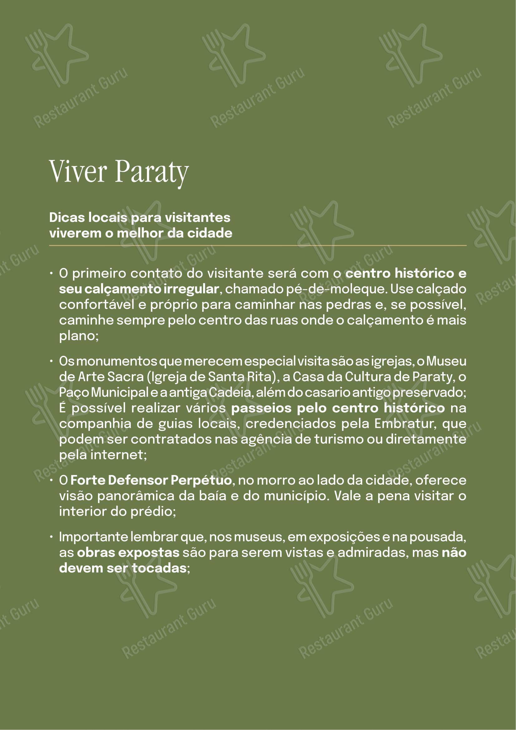 Menu bar para Quintal das Letras em Paraty