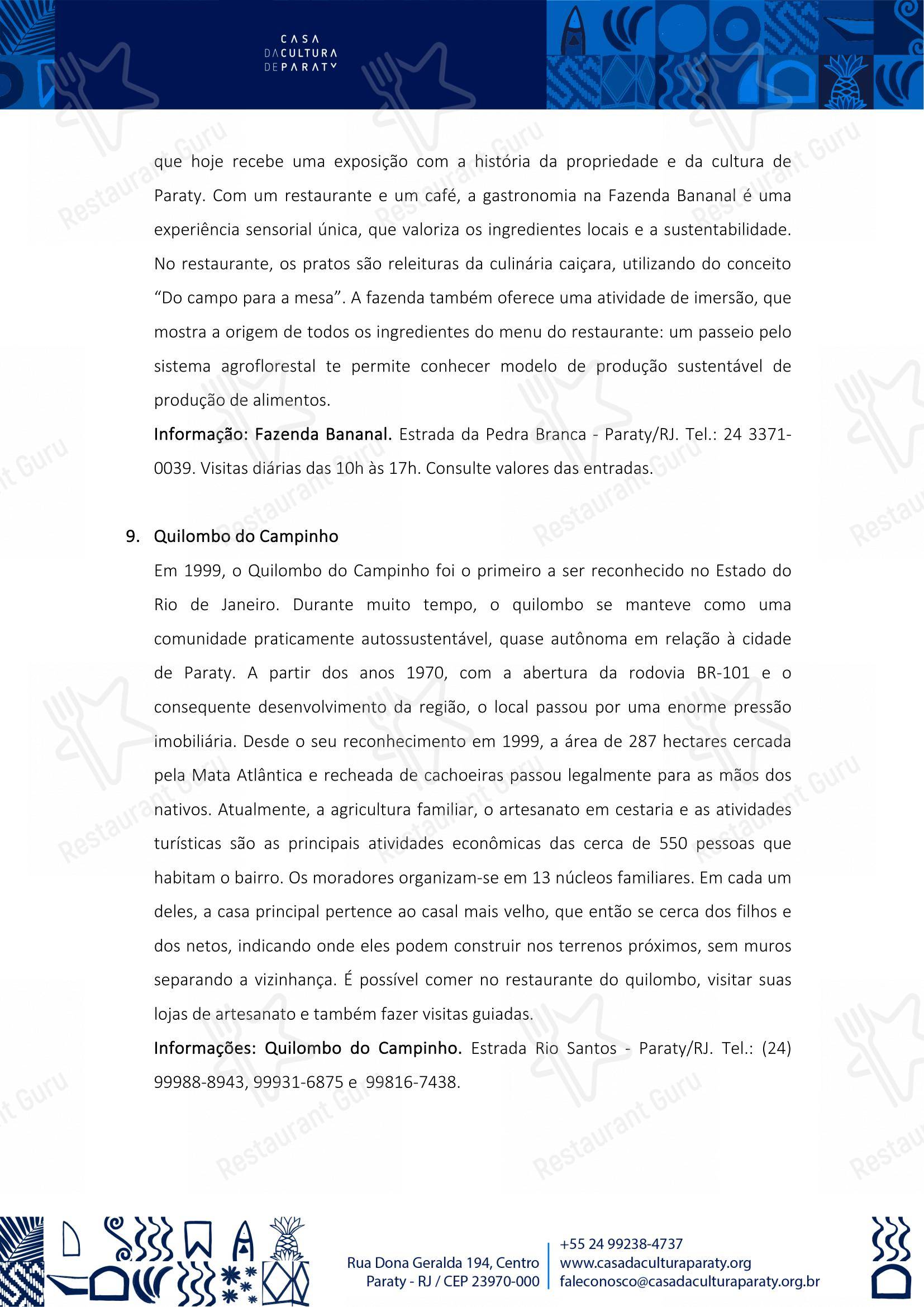 Quintal das Letras em Paraty - 菜单