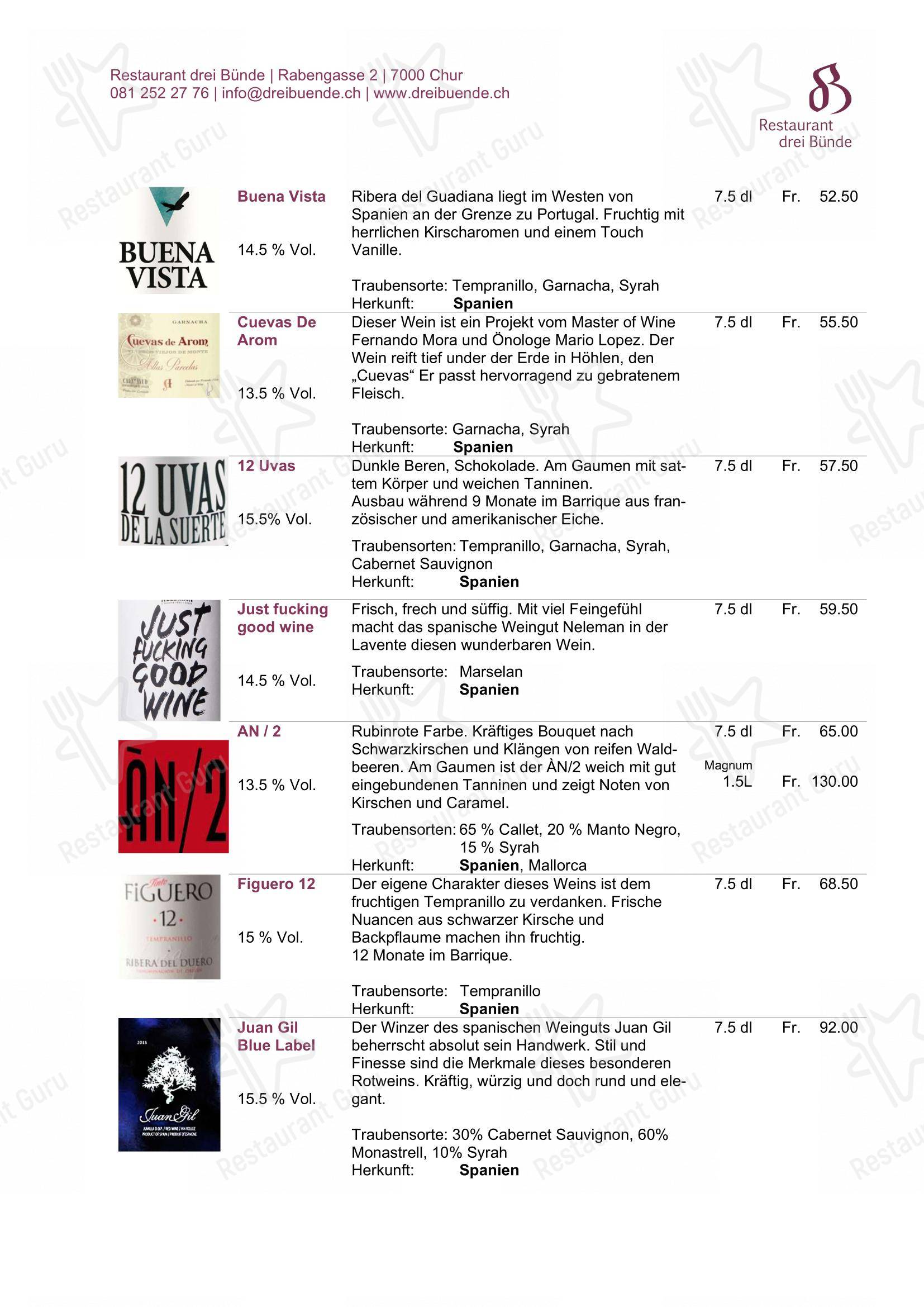 Коктейльная карта per Restaurant Drei Bünde in Coira