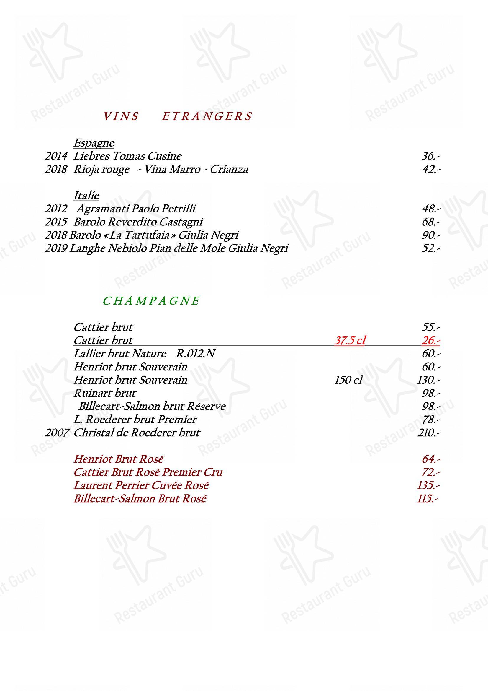 Menu pour Restaurant Koenig dans Berrwiller