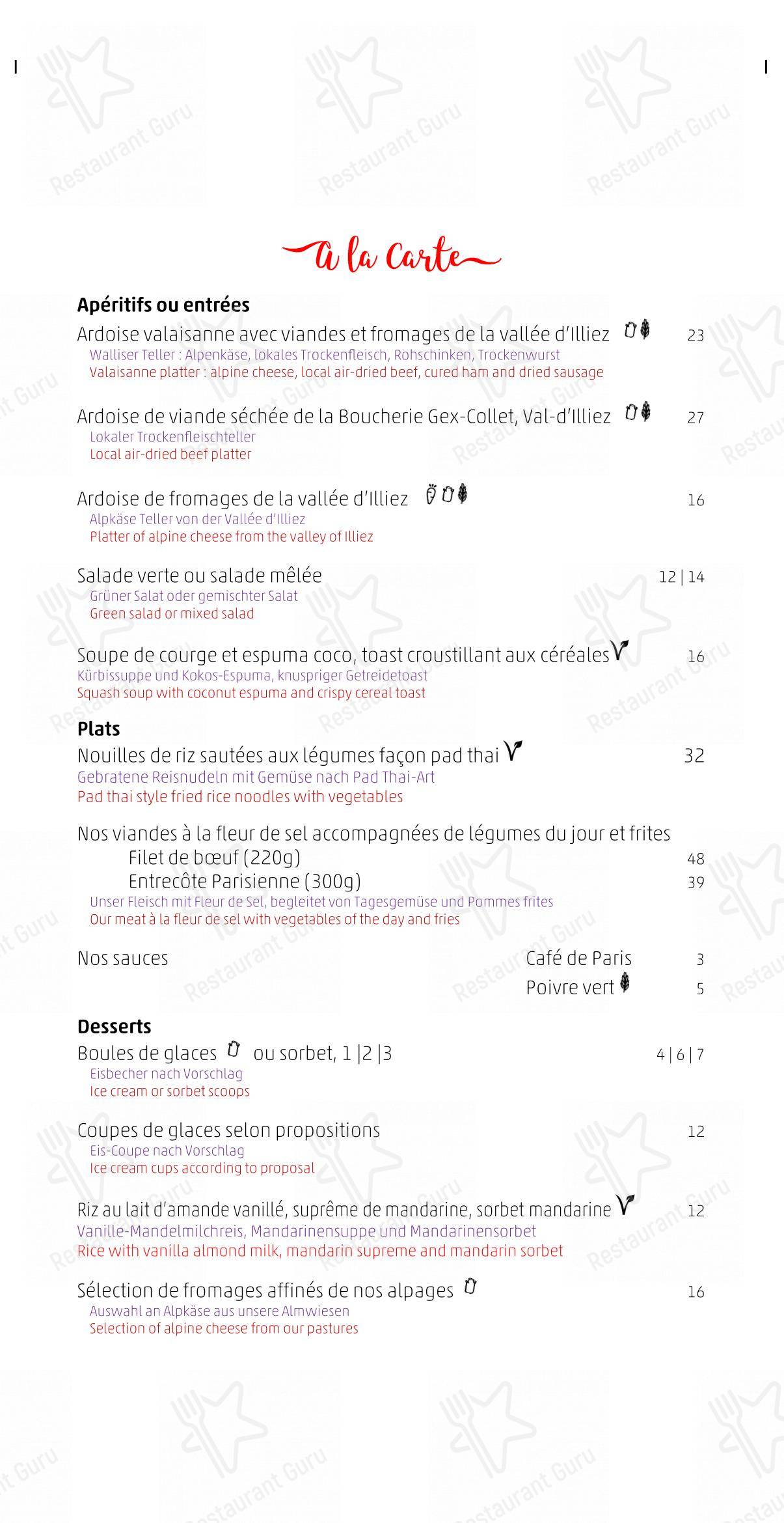 Menu per Restaurant Le Vieux-Chalet in Champéry