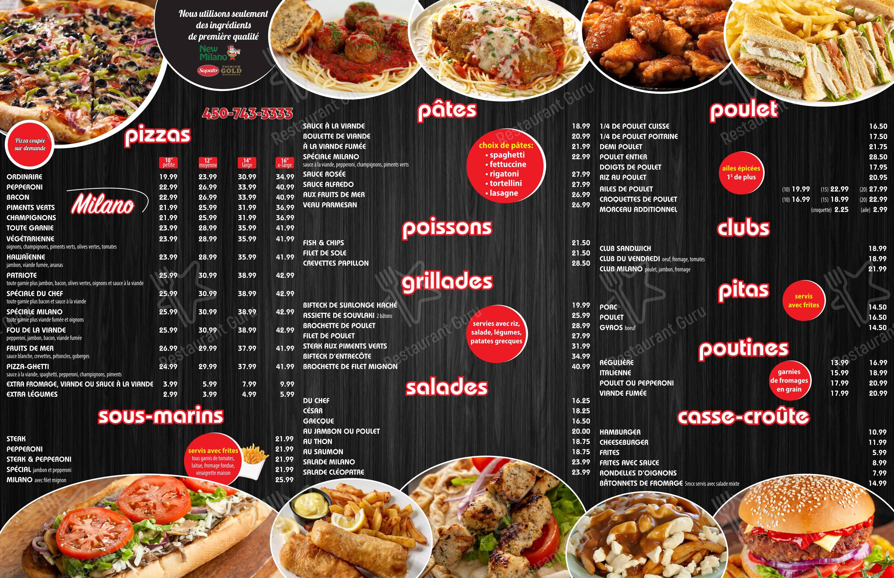 Menu pour Restaurant Milano Pizza - 菜单