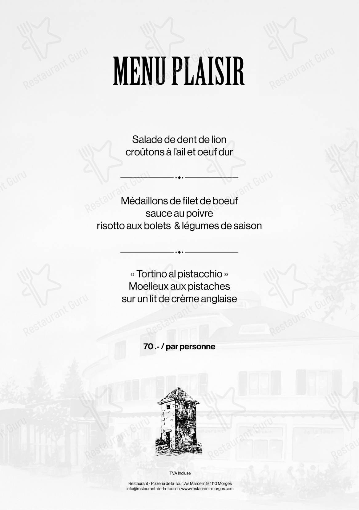 Menu bar per Restaurant de la Tour pizzeria