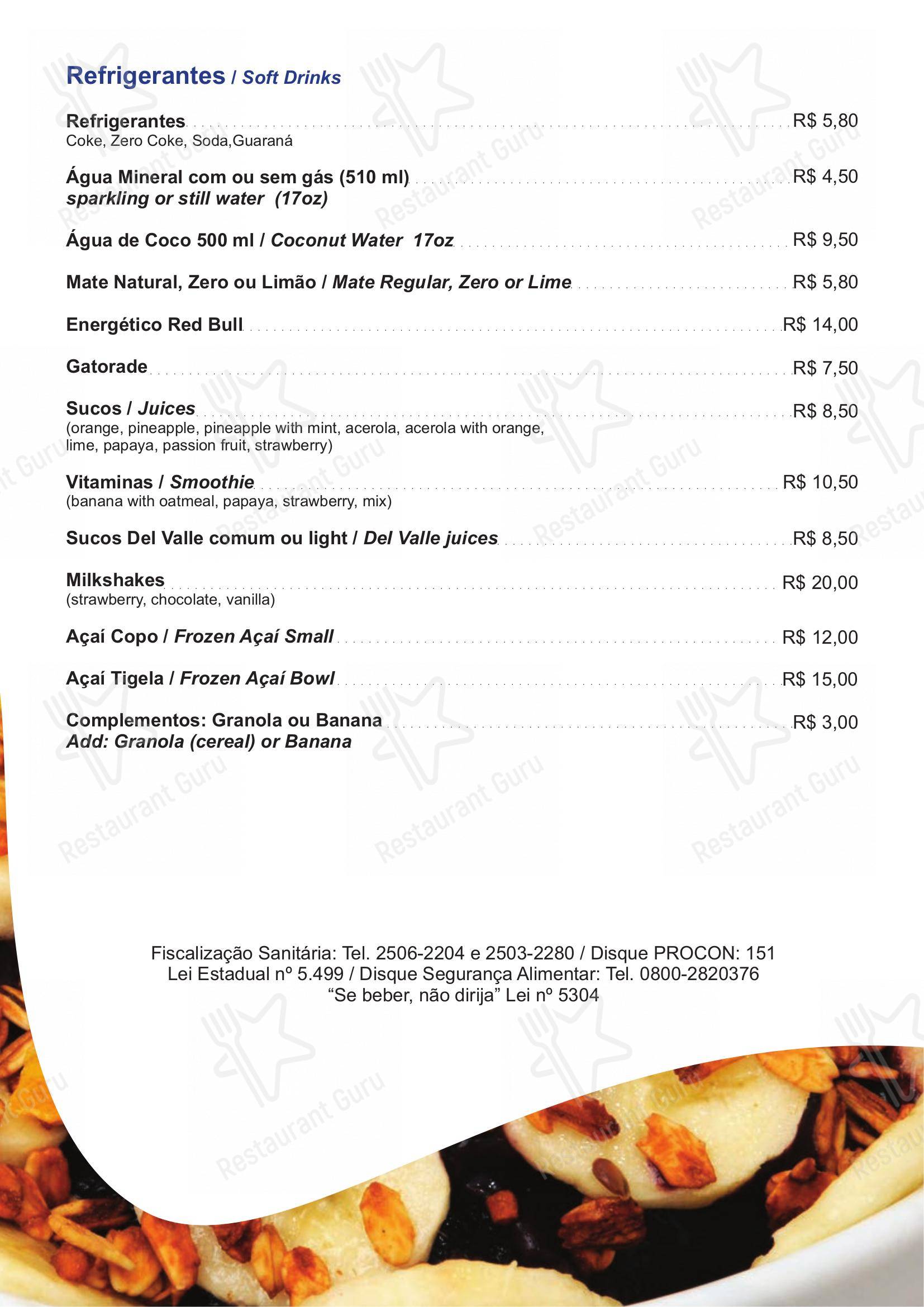 Menu bar para Restaurante Convés restaurante