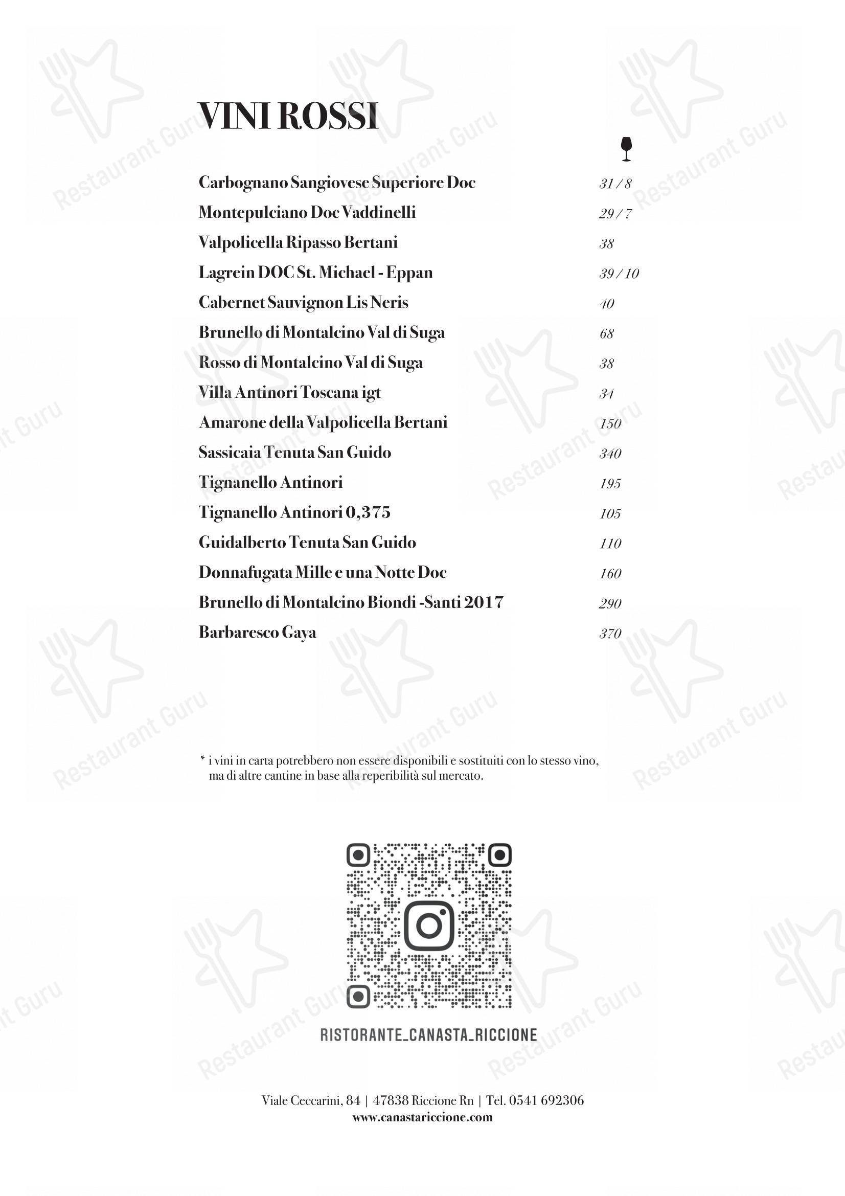 Menu bar per Ristorante Canasta Riccione in Riccione