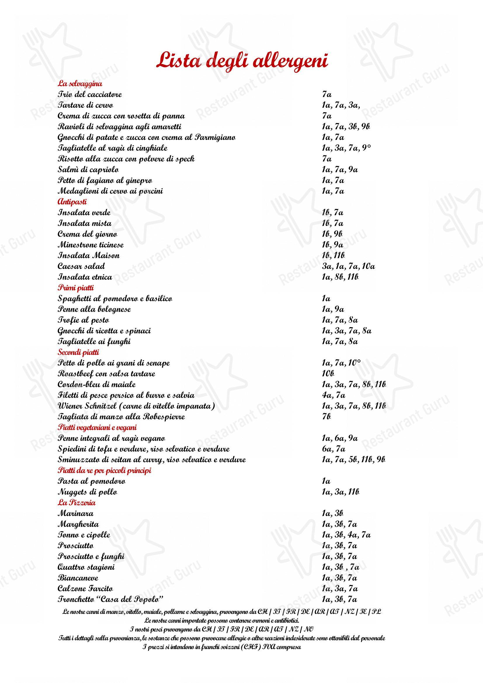 Menu per Ristorante Casa del Popolo ristorante