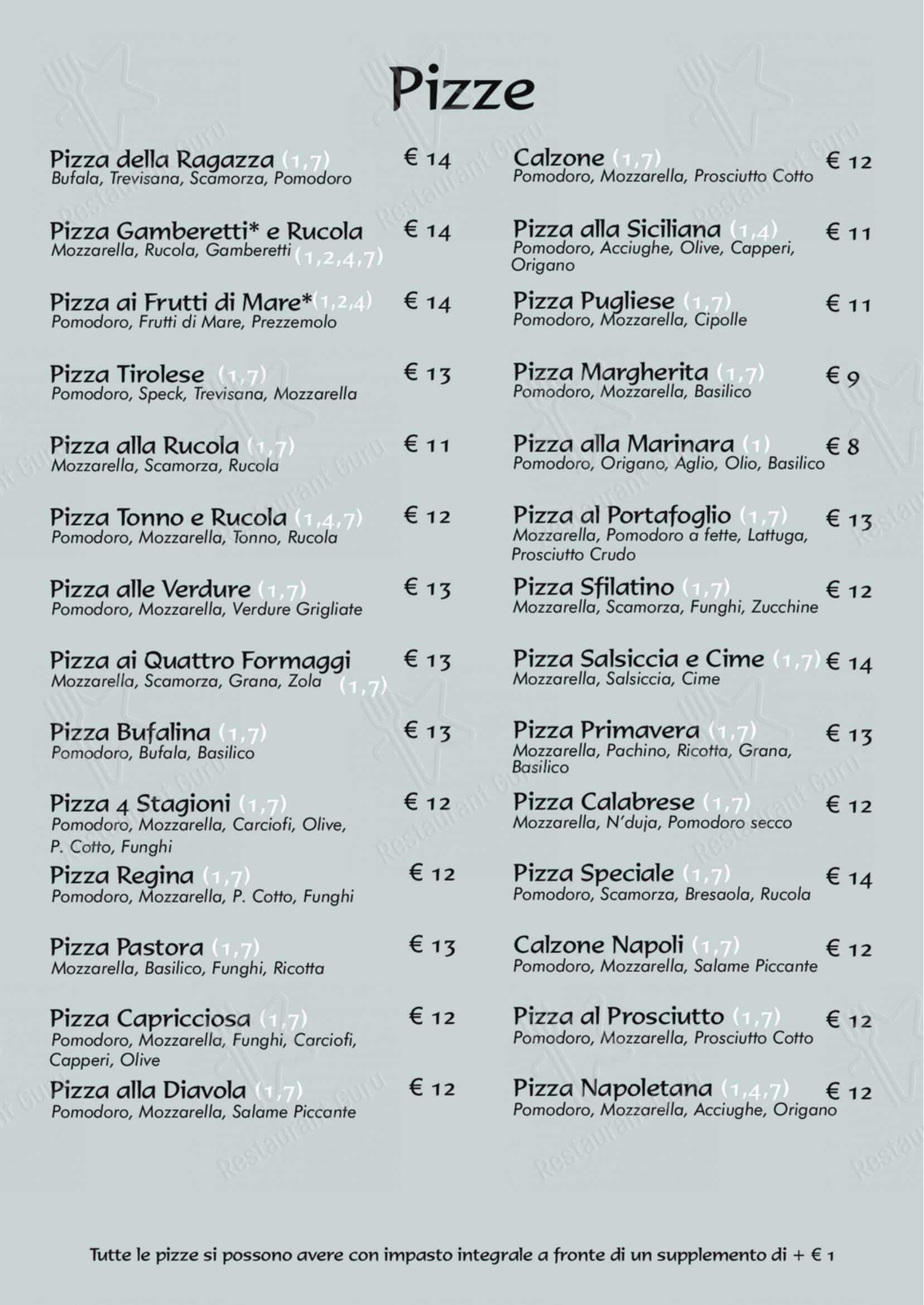 Основное меню per Ristorante Pizzeria La Ragazza pizzeria