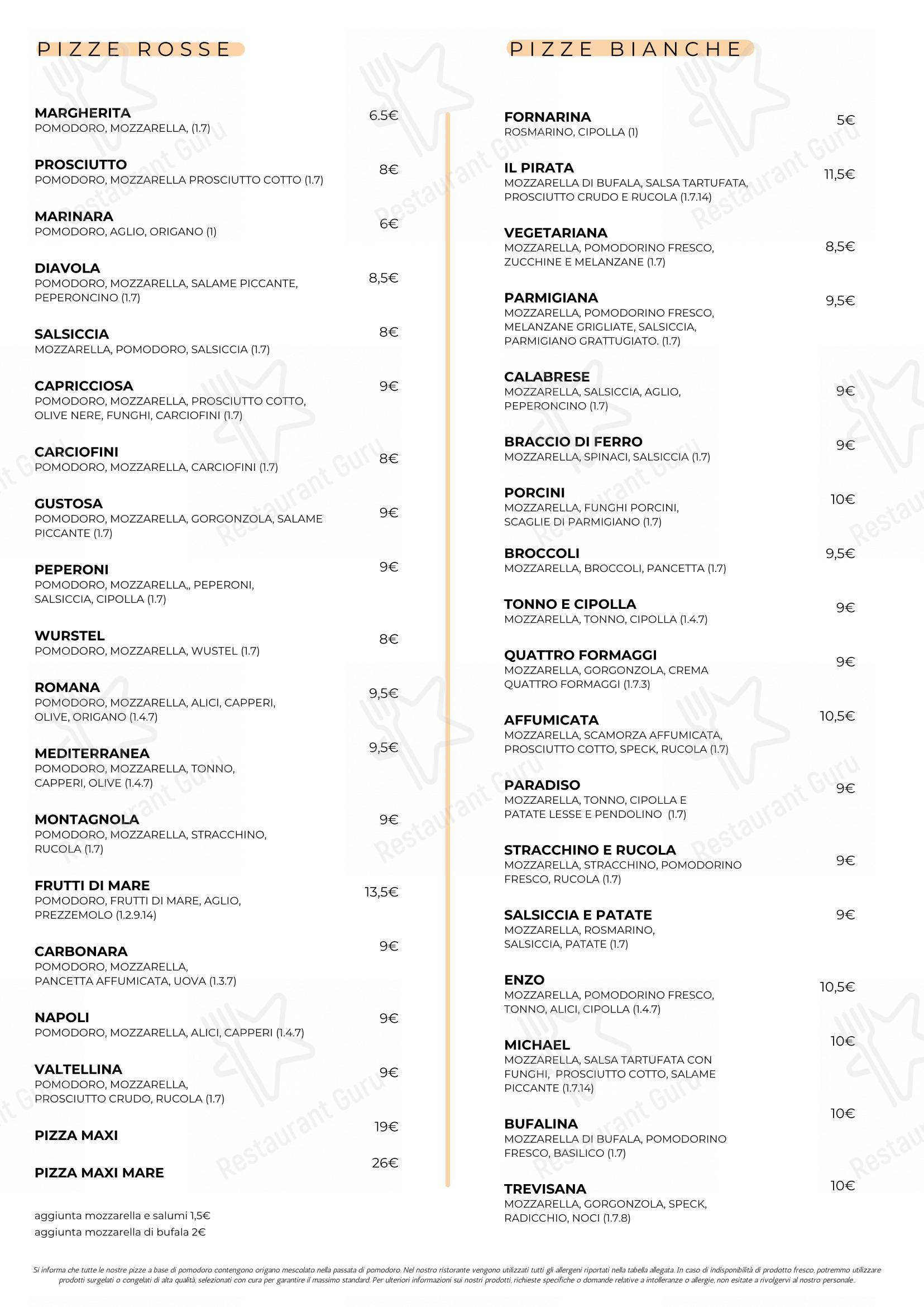 Menu di Ristorante Pizzeria Paradiso - 菜单