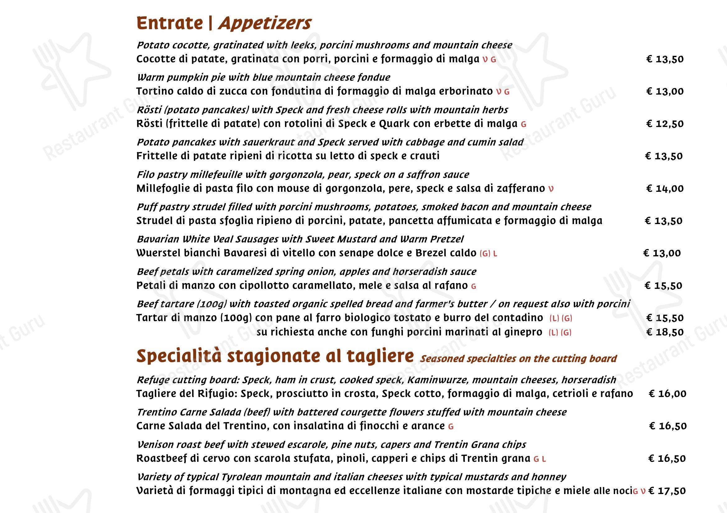 Menu per Ristorante Rifugio, Milano in Milano