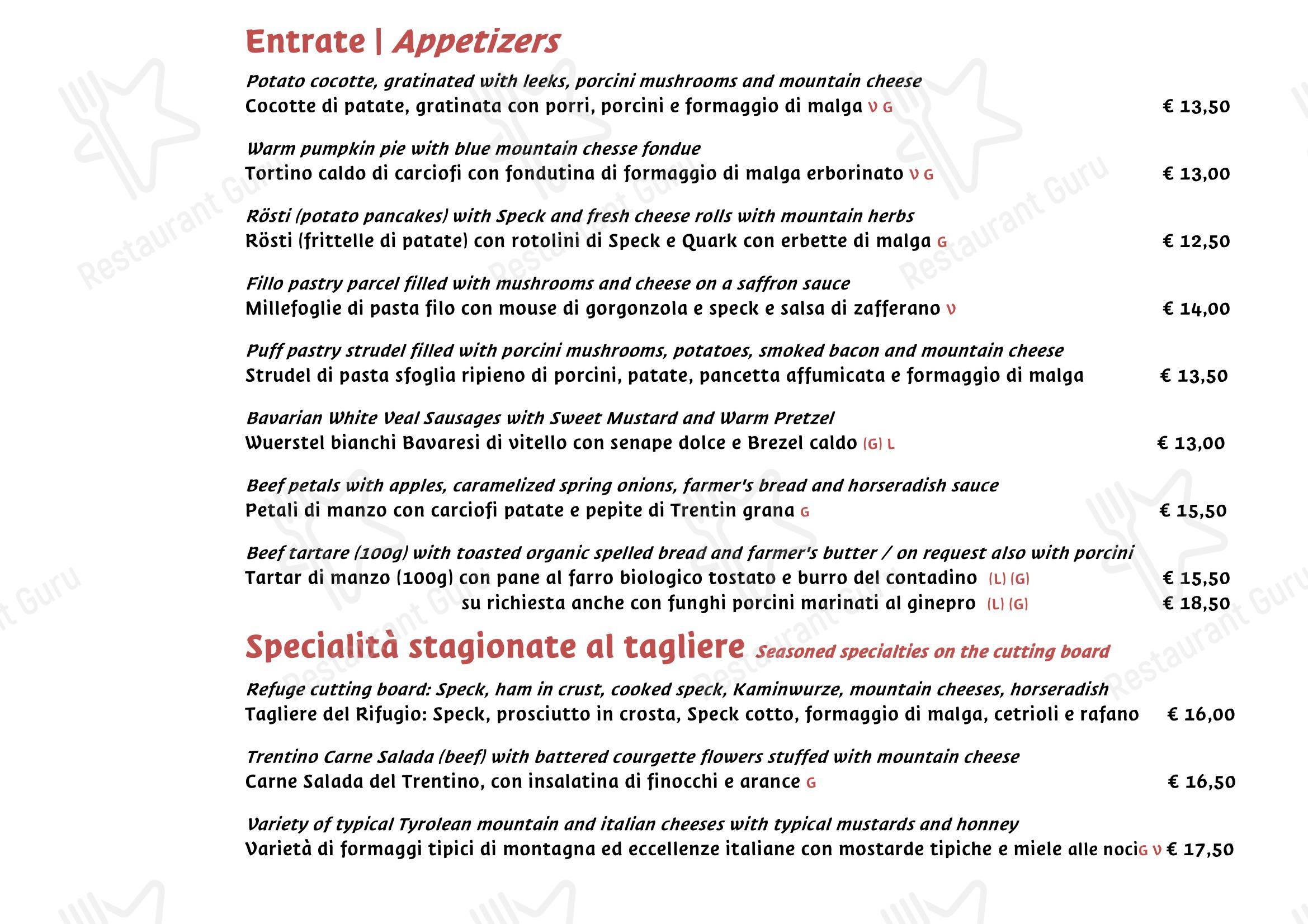 Menu per Ristorante Rifugio, Milano ristorante