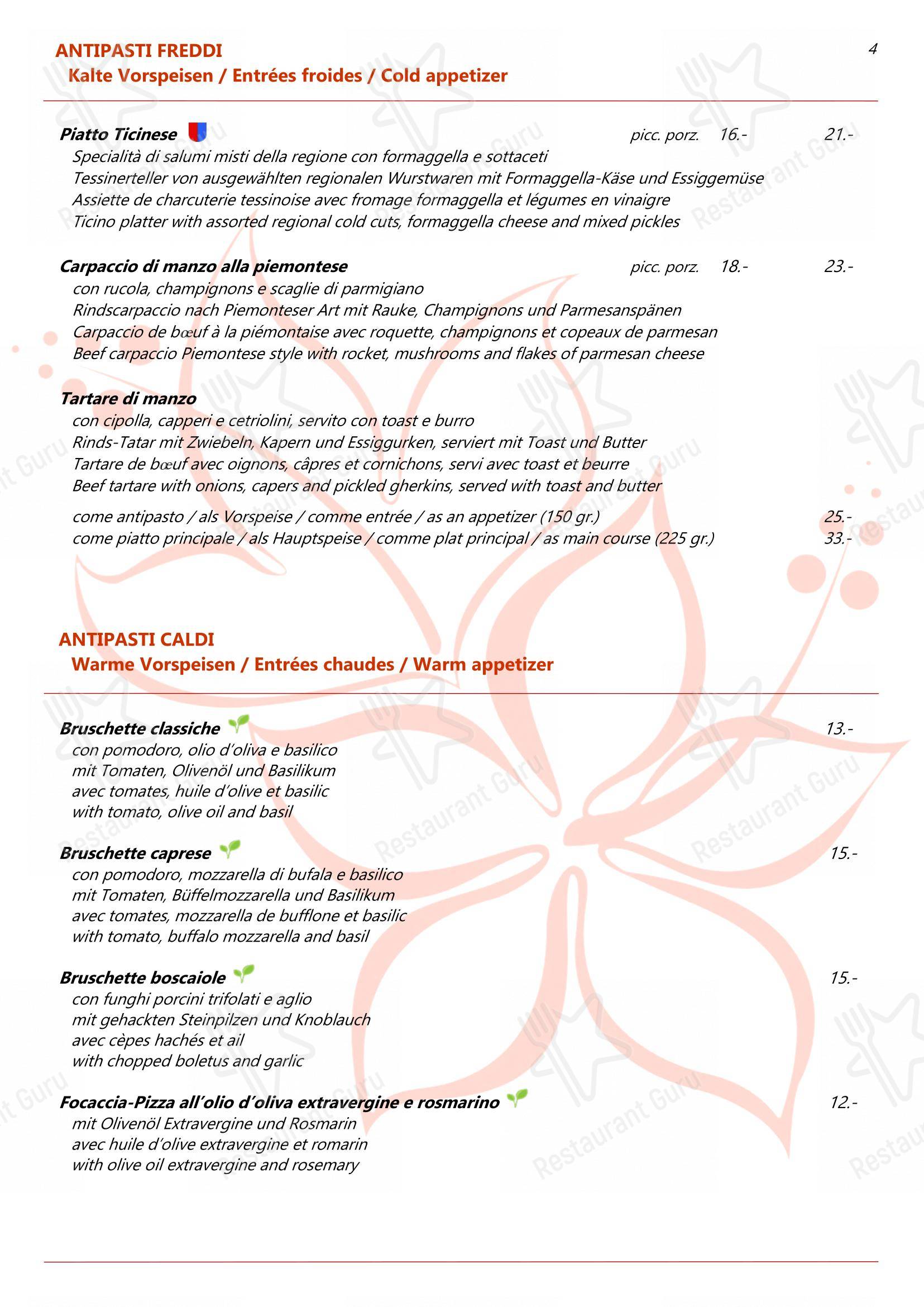 Menu bar per Ristorante dell'Angelo pizzeria