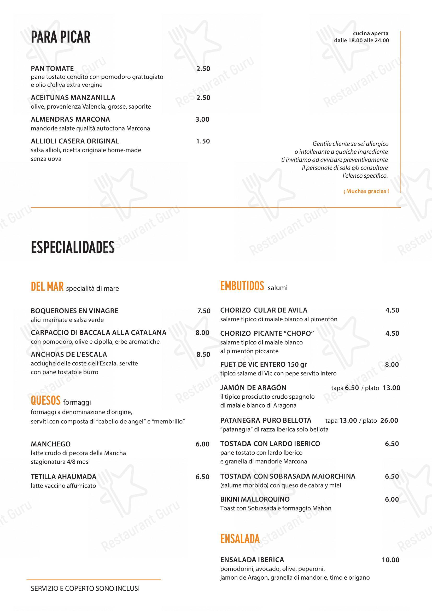 Menu bar per Tapa in Milano