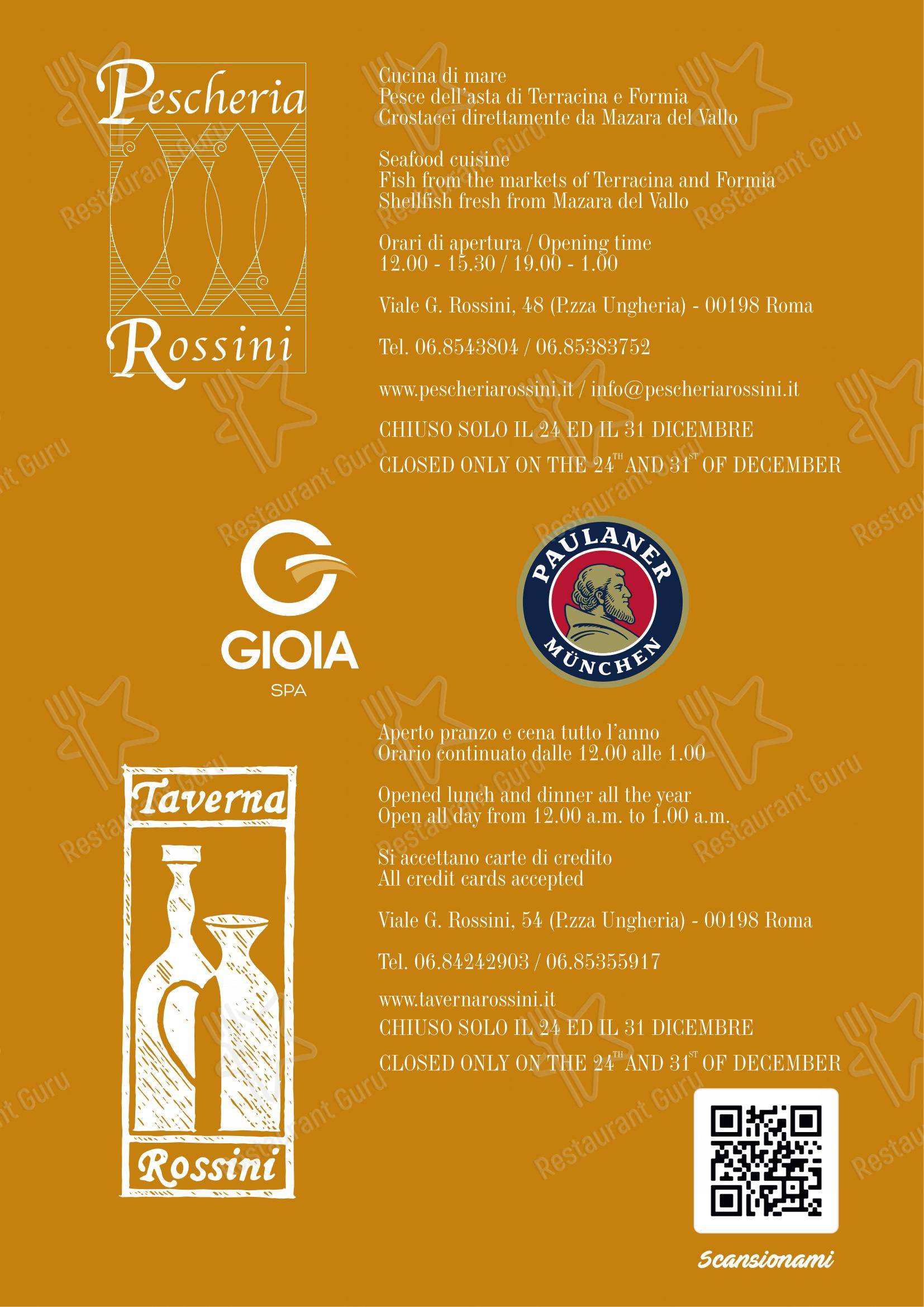 Taverna Rossini in Roma - Menu