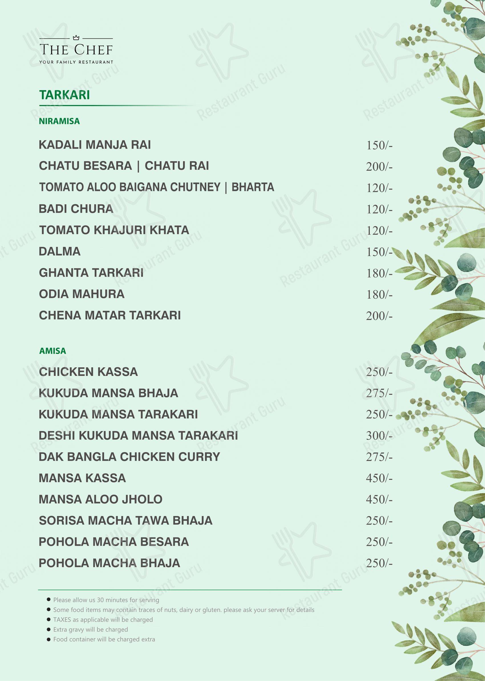 Menu for The Chef in Bhubaneswar