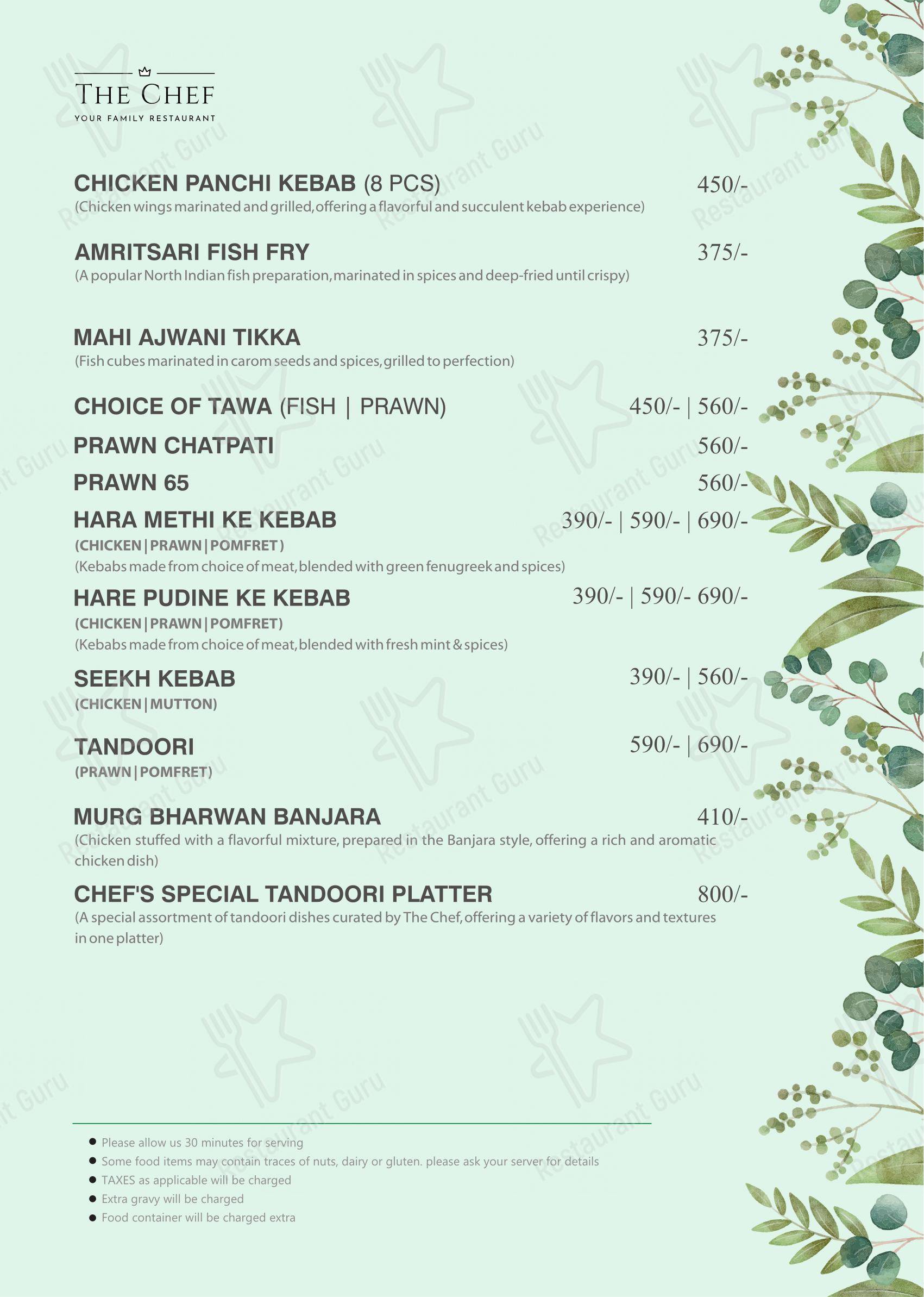 The Chef in Bhubaneswar - Menu