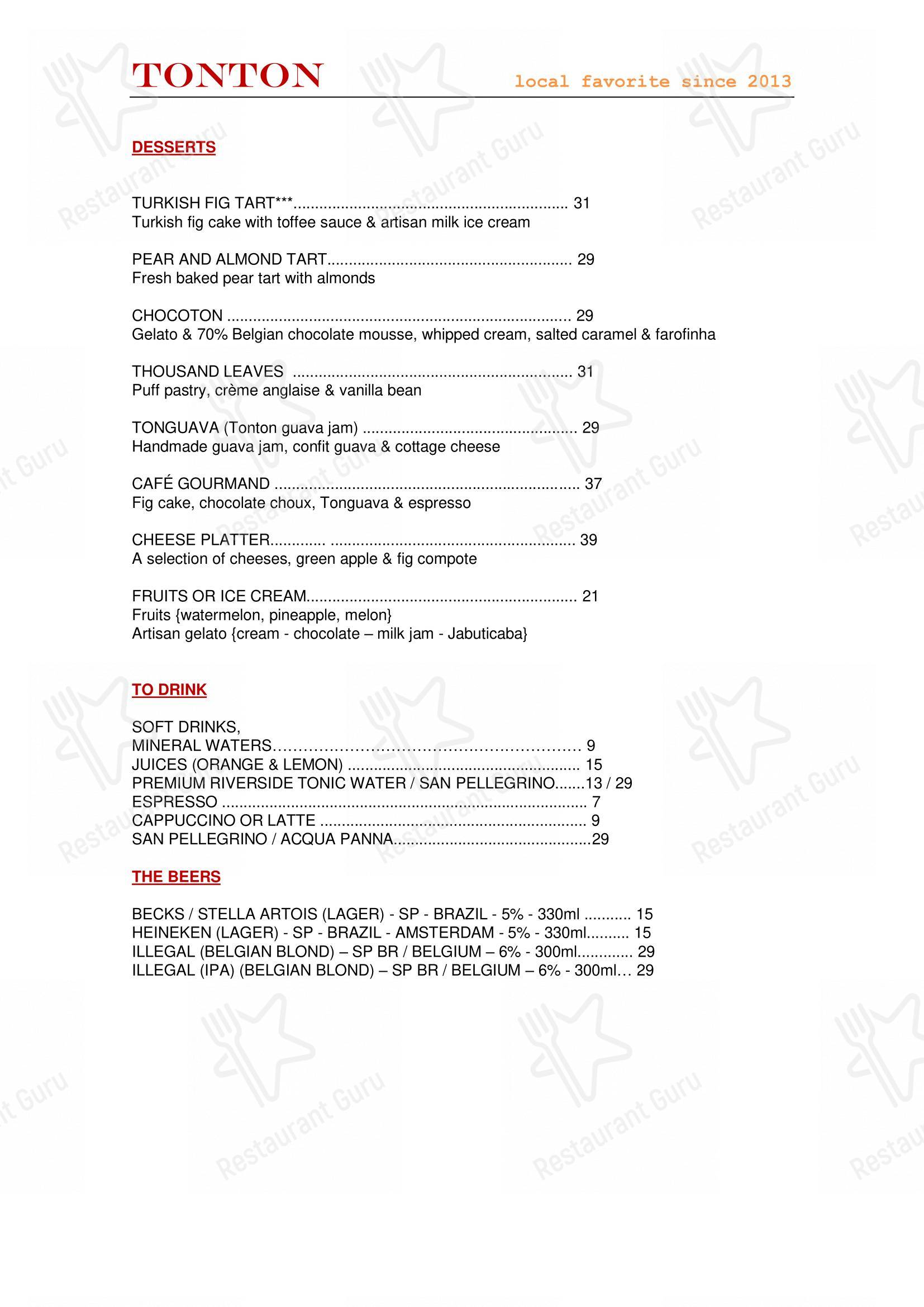 Tonton em São Paulo - 菜单