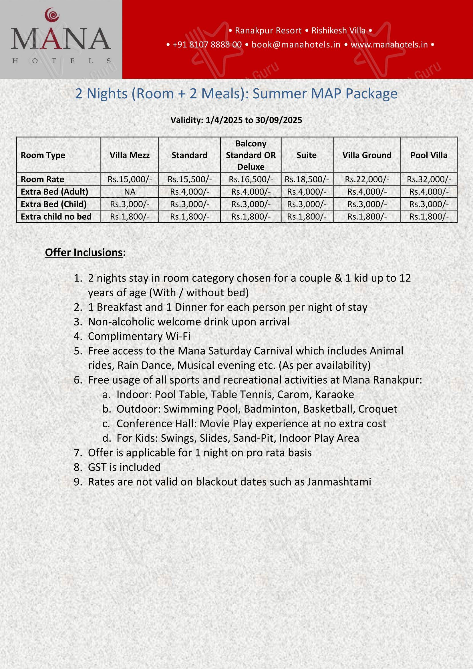 Vari Ranakpur in Sadri - Menu