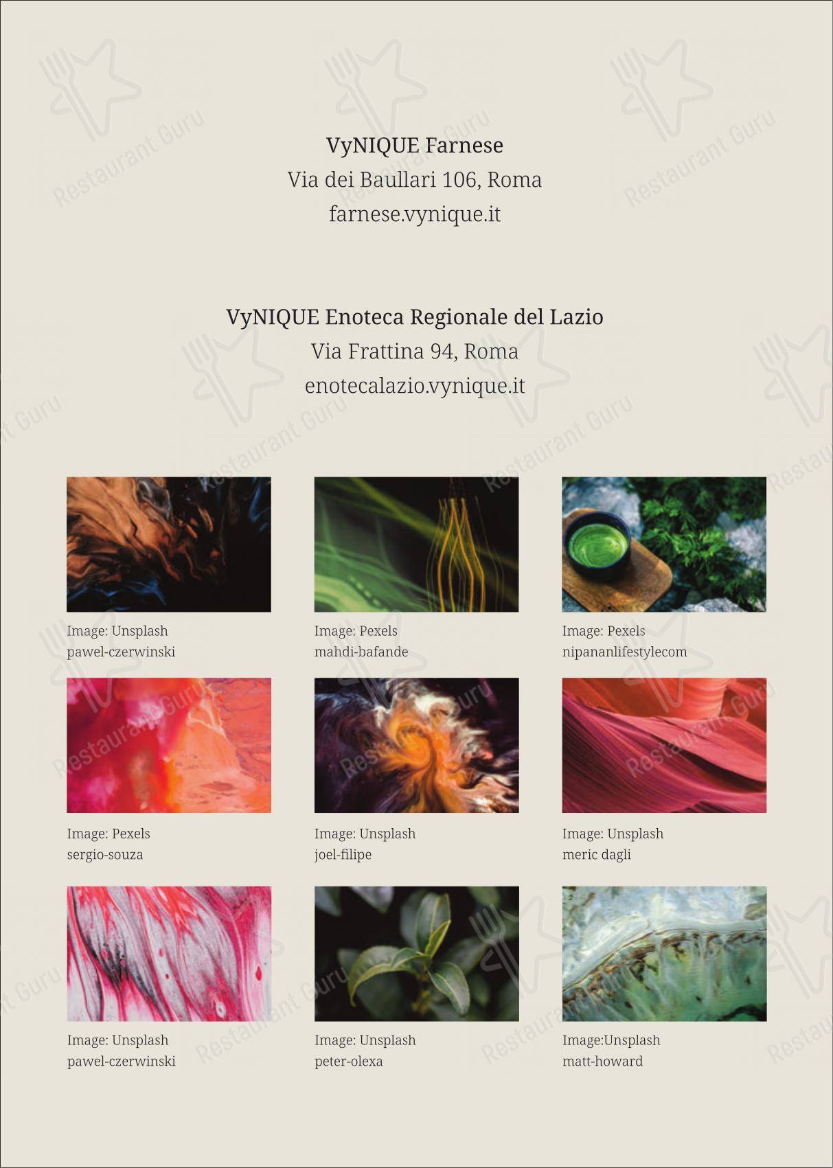 Menu di VyNIQUE Enoteca Regionale del Lazio - Основное меню