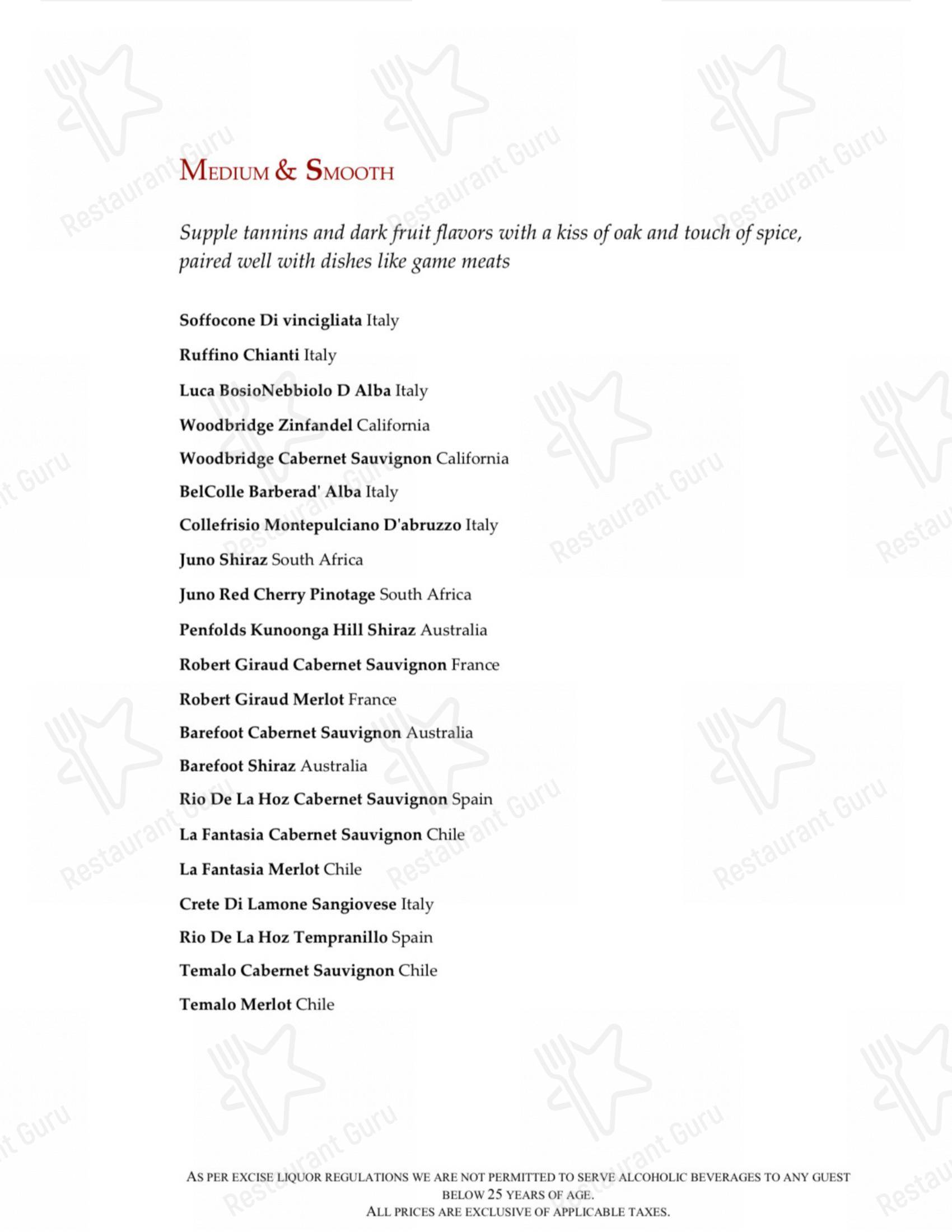 Menu bar for Zanotta - The Leela Ambience Gurugram in Gurugram