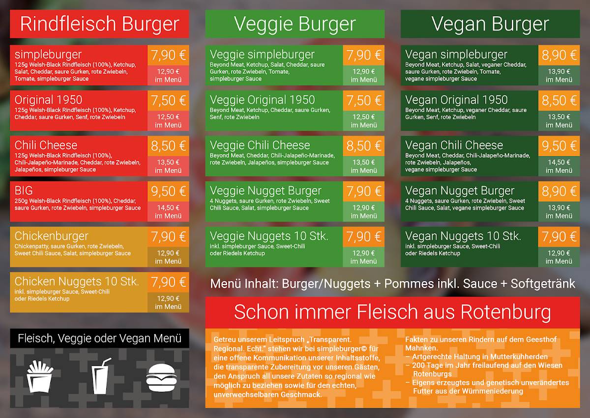 Menu de simpleburger Rotenburg