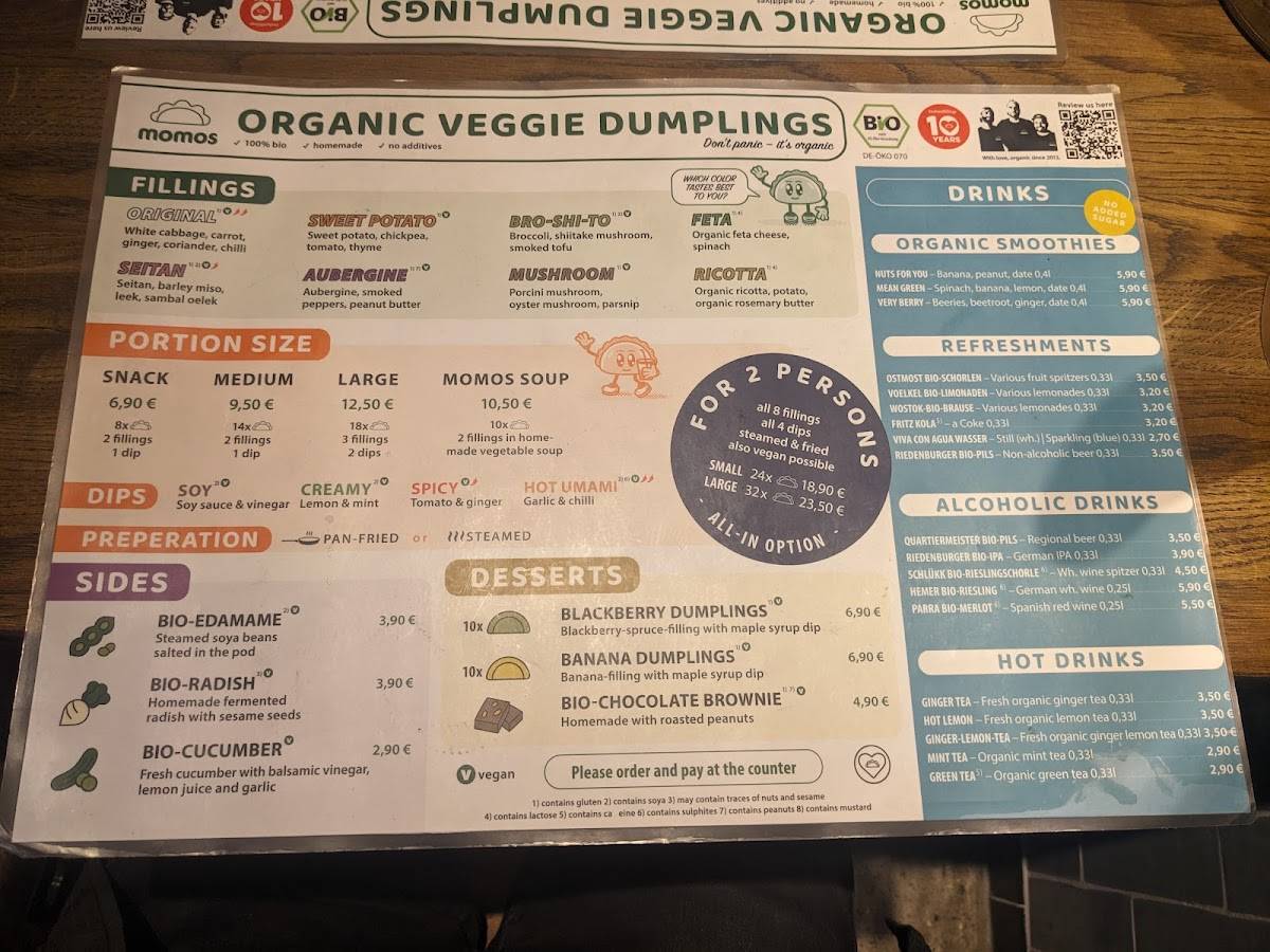 Menu de momos - organic dumplings