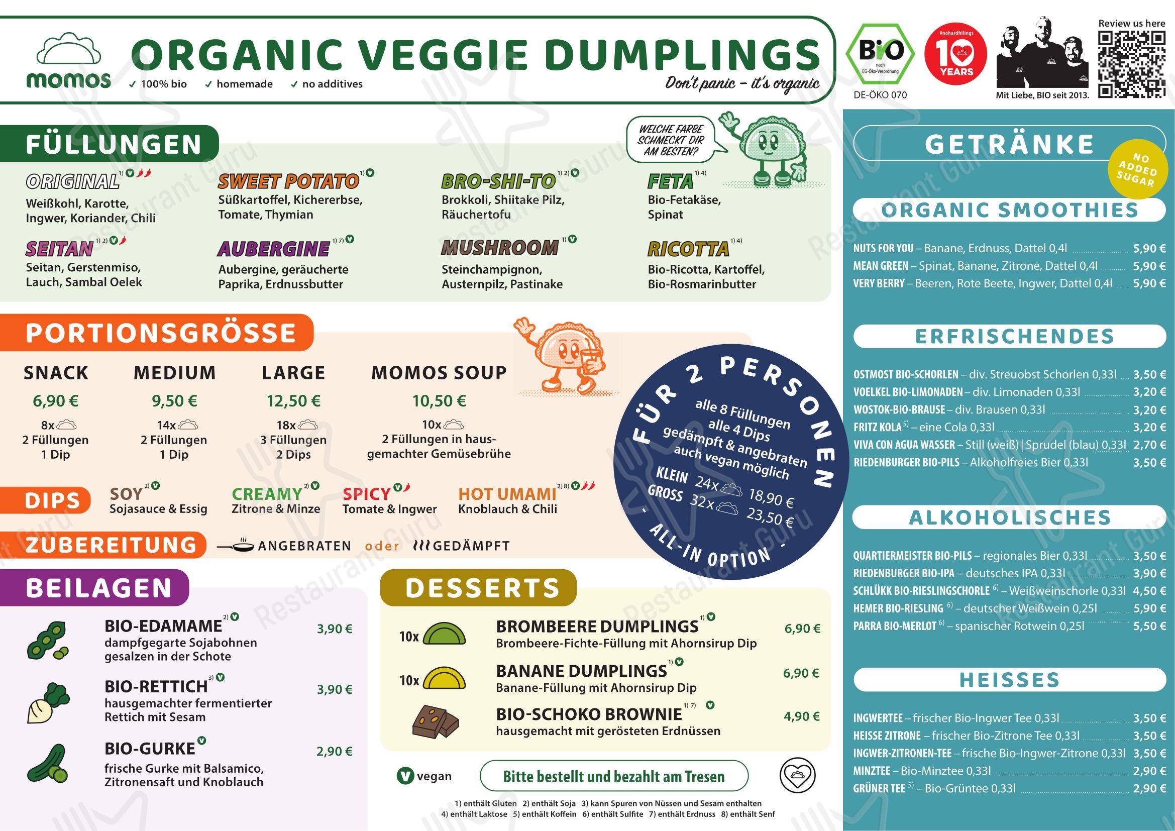 momos - organic dumplings dans Berlin - Menu bar