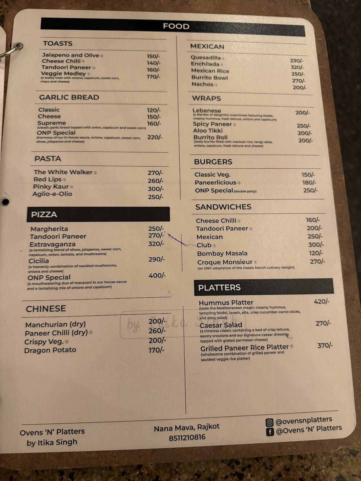 ovens ‘N’ platters menu