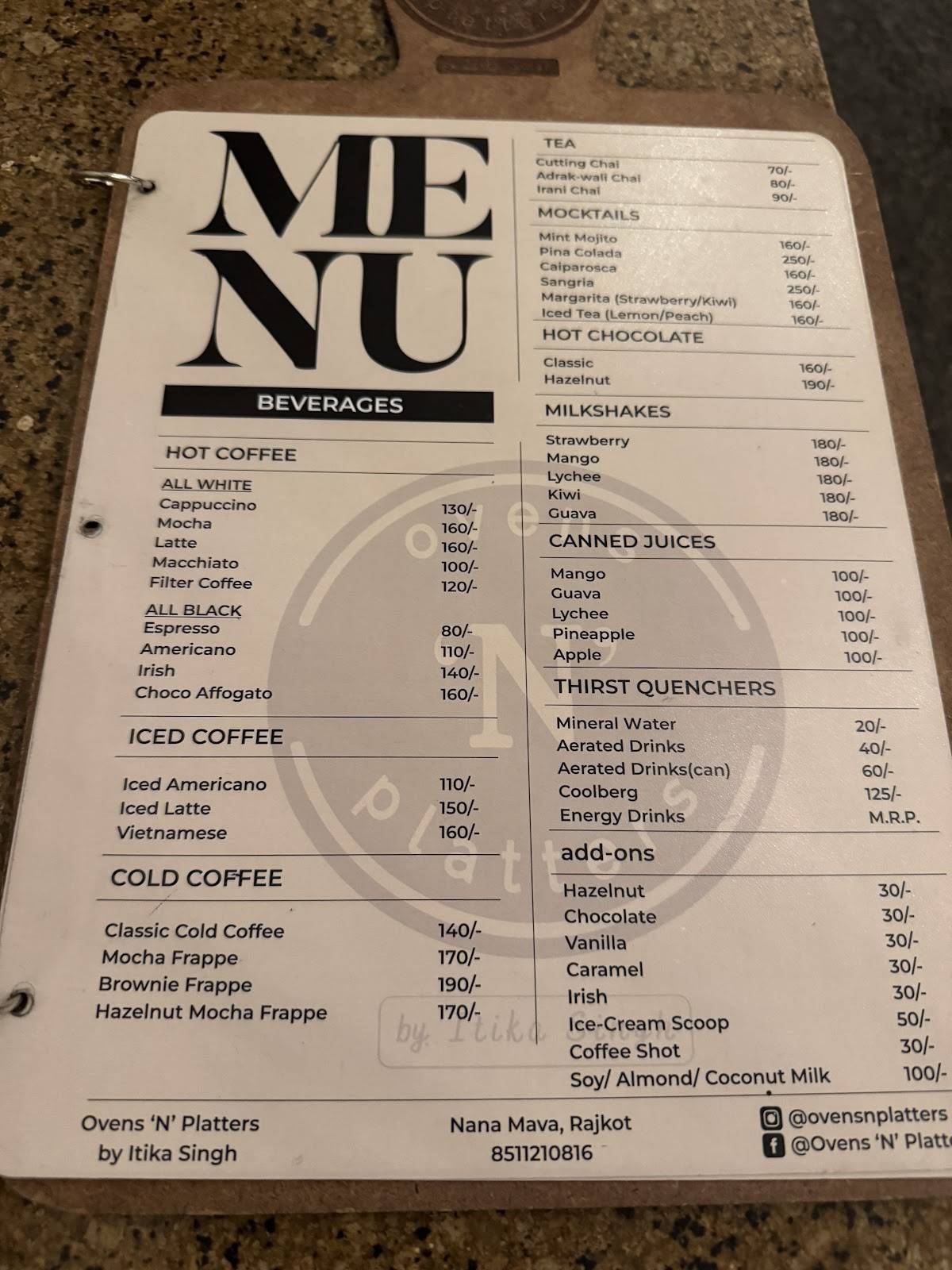 ovens ‘N’ platters menu