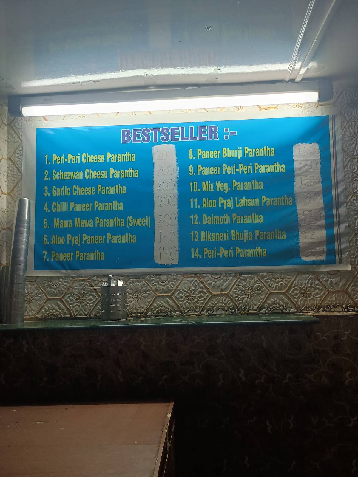 paratha shop menu