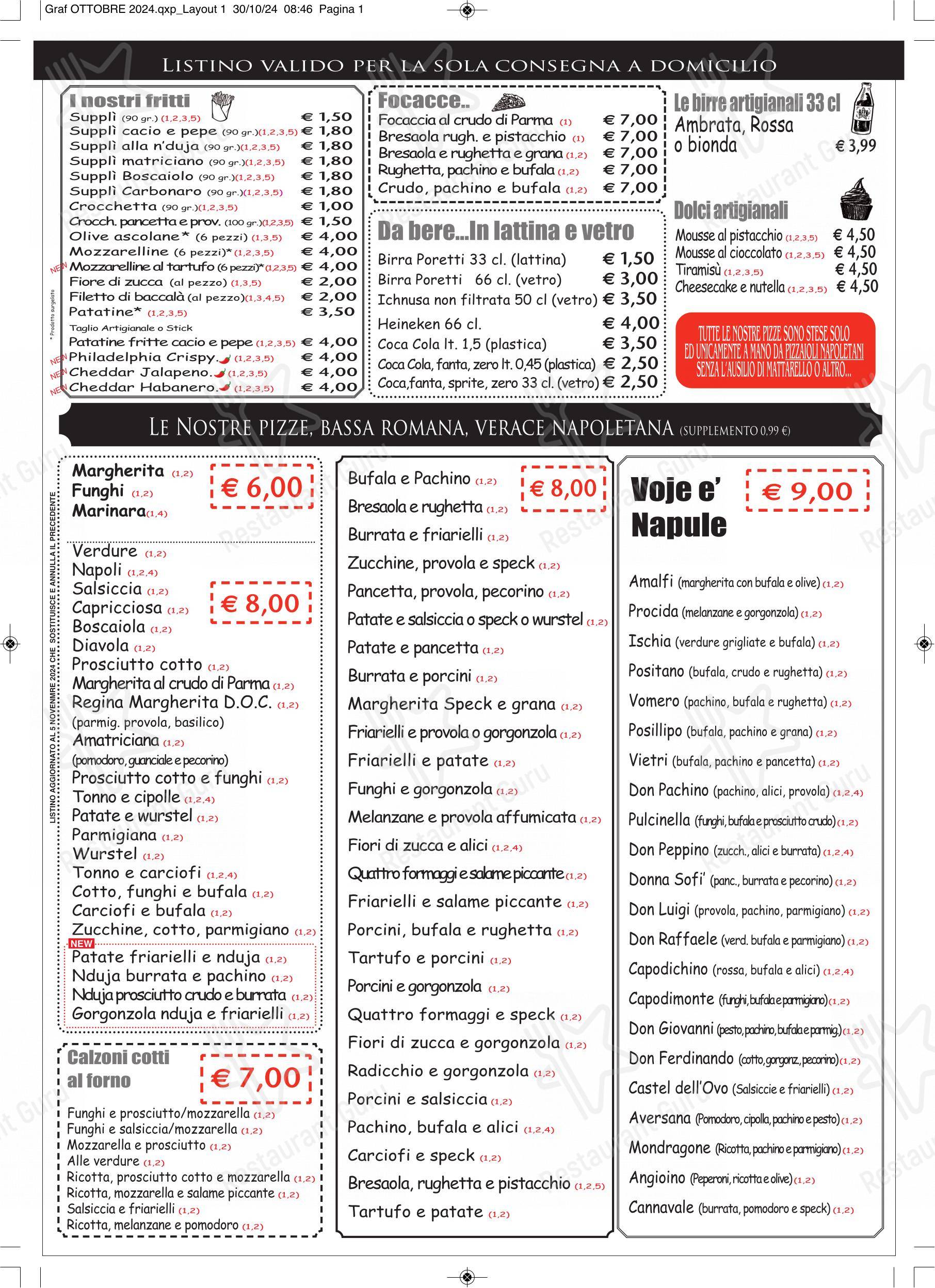 Menu per pizzeria fiori di zucca in Roma