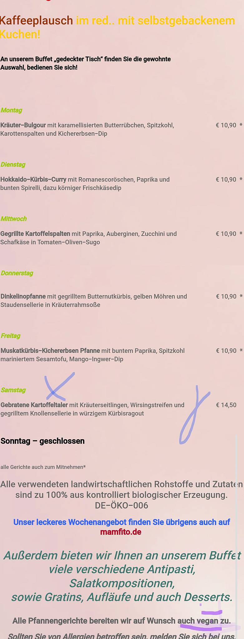 Menu de red die grüne Küche