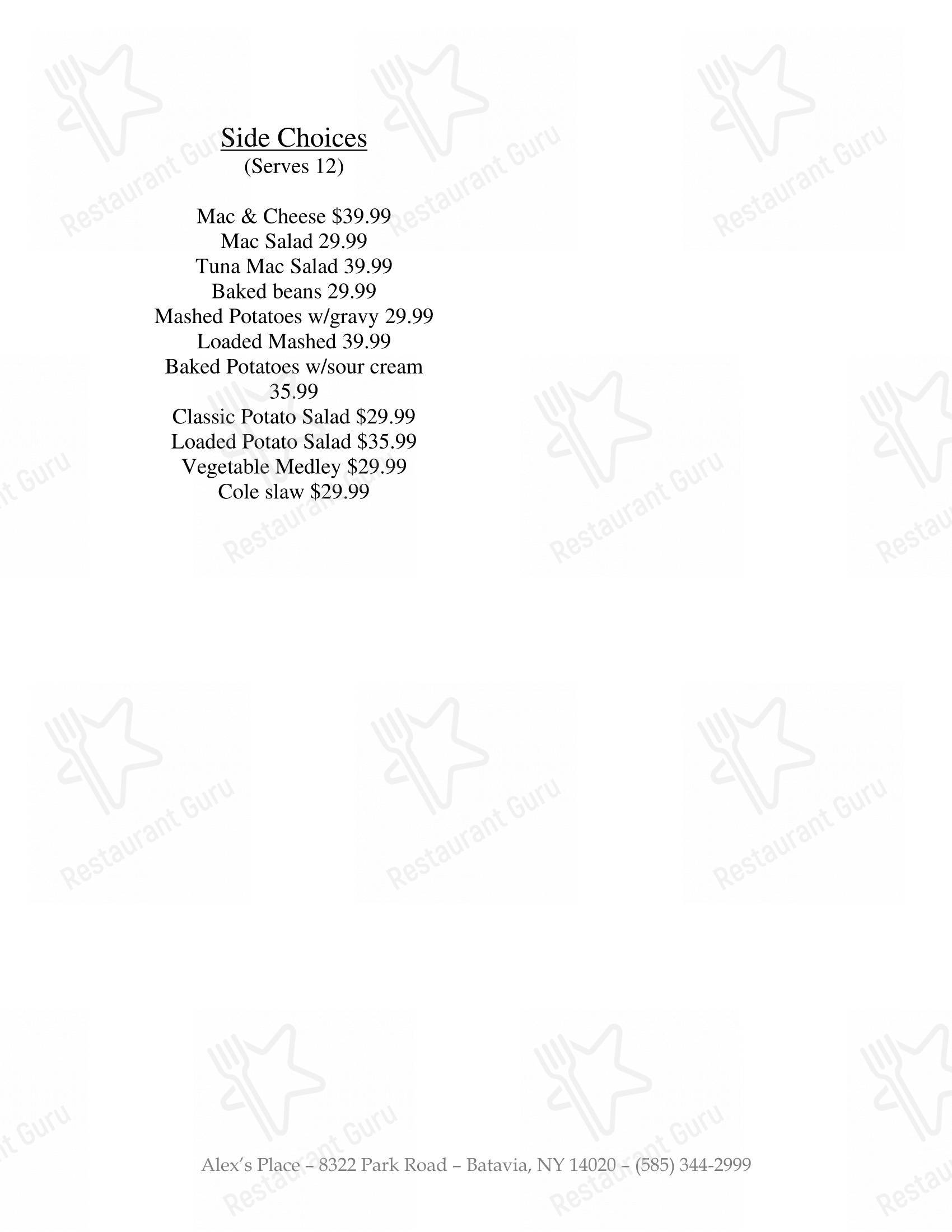 Menu at Alex's Place steakhouse, Batavia
