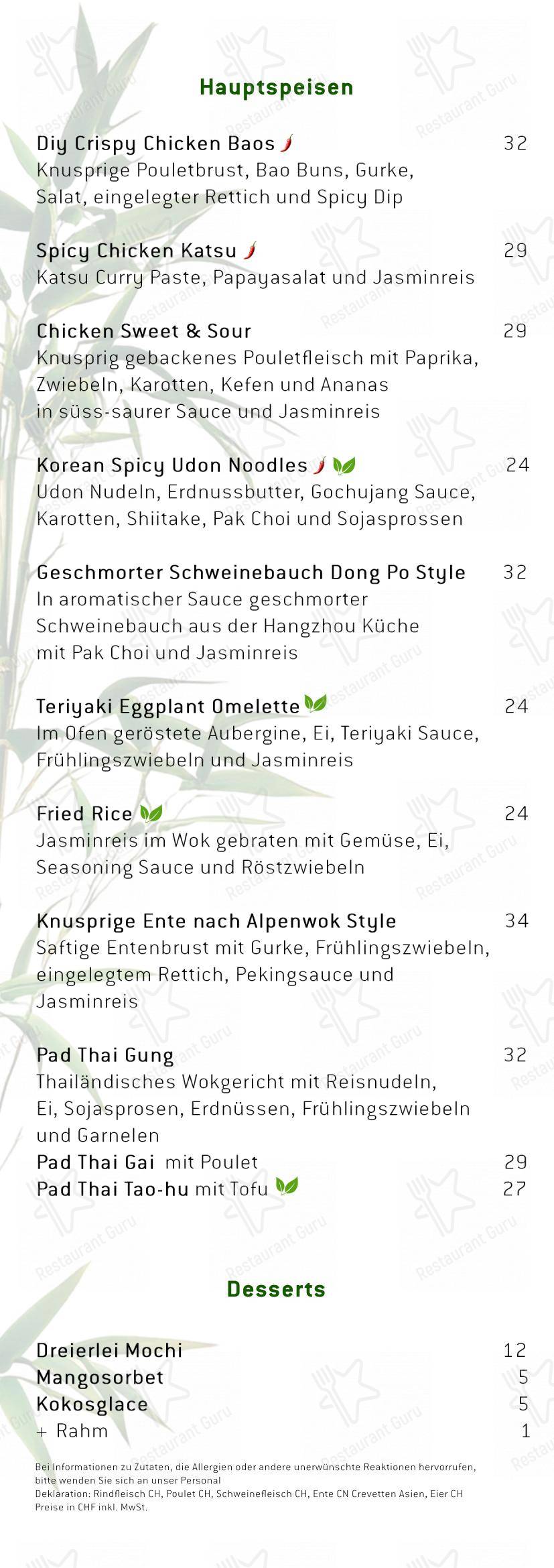 Menu di Alpenwok Arosa - Menu
