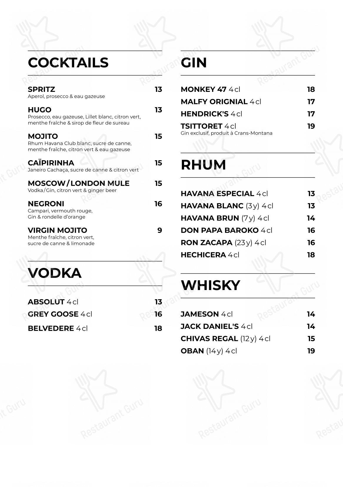 Menu di Amadeus Bar - Menu
