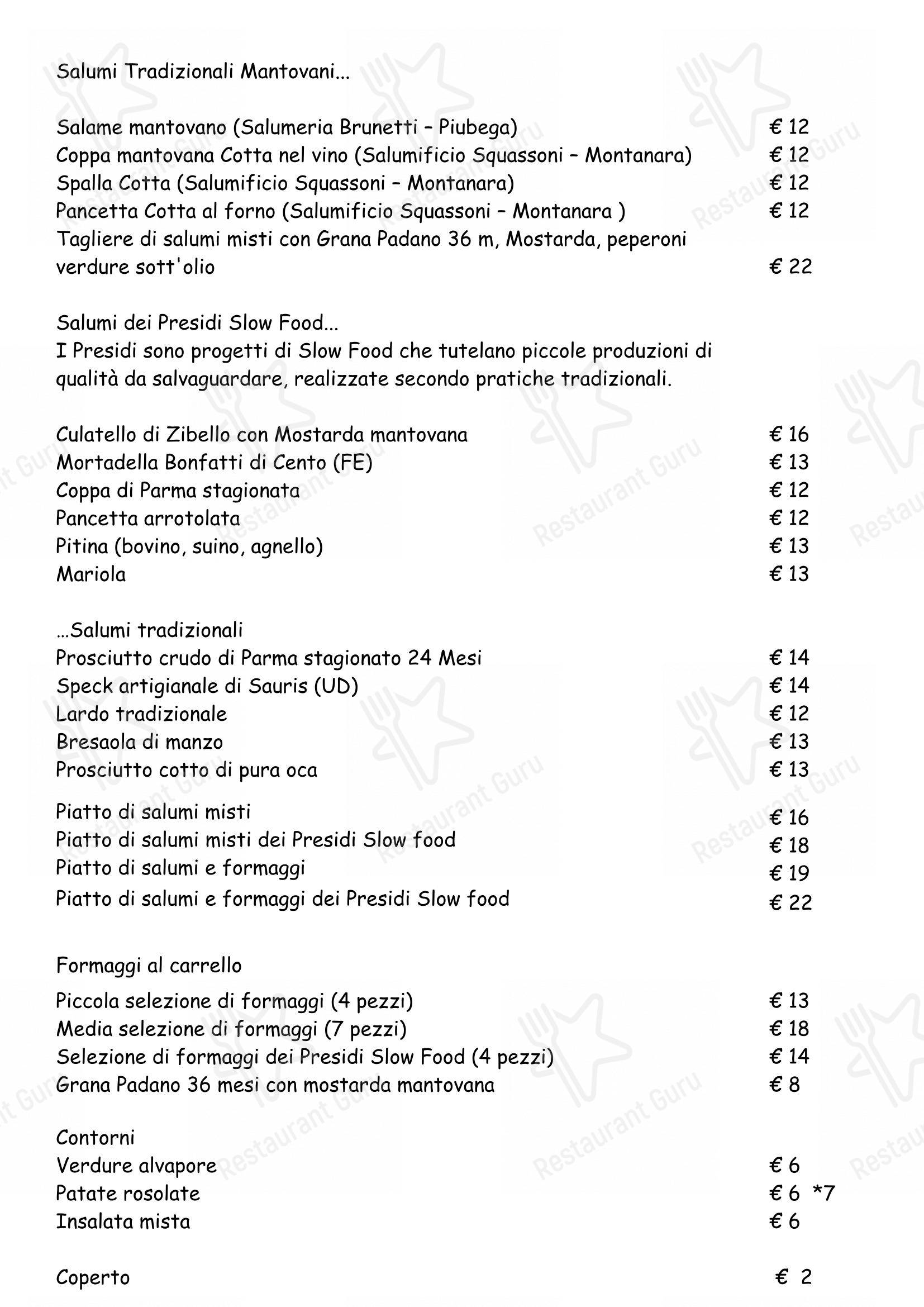 Menu di Antica Osteria Ai Ranari - Основное меню