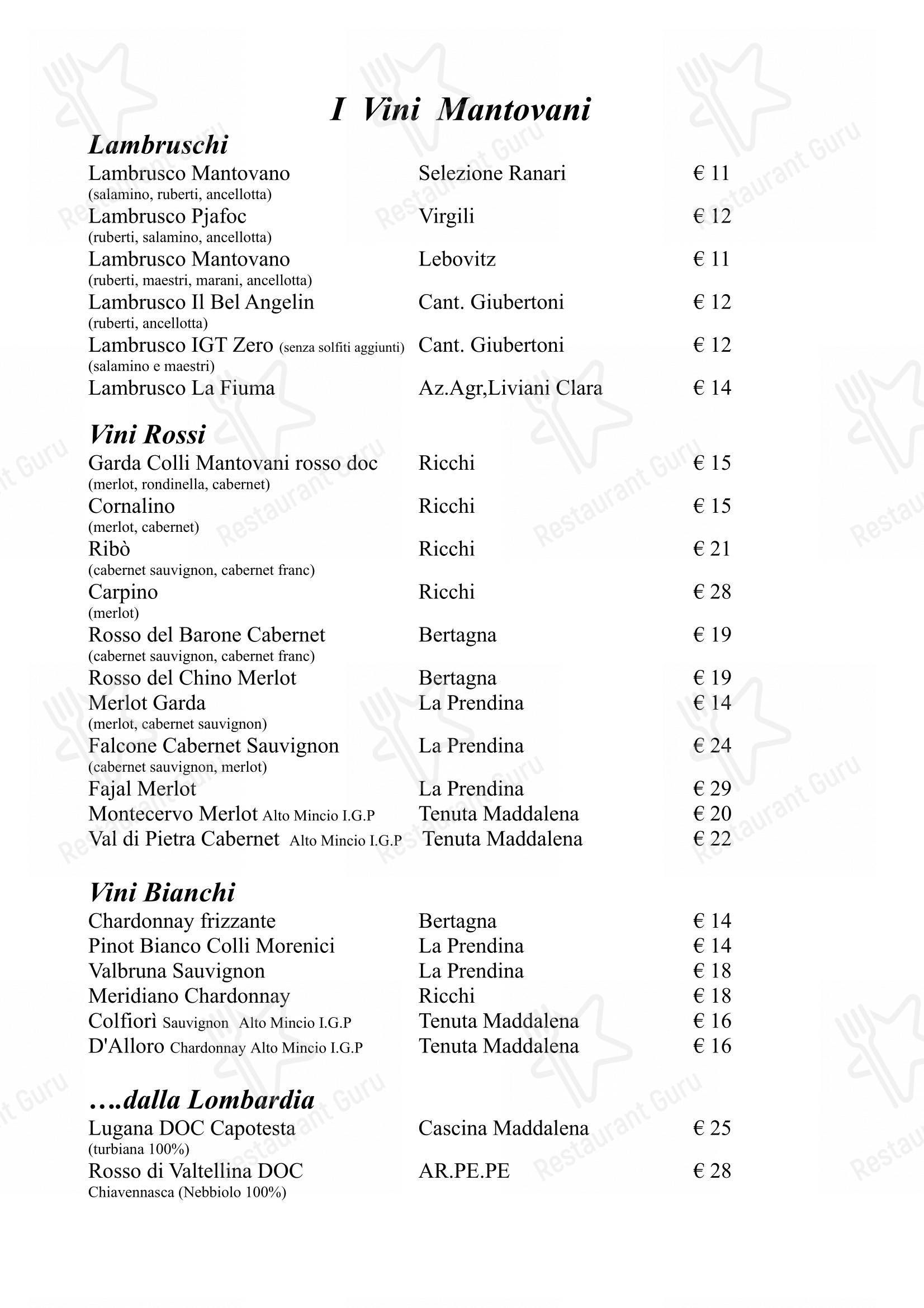 菜单 per Antica Osteria Ai Ranari ristorante