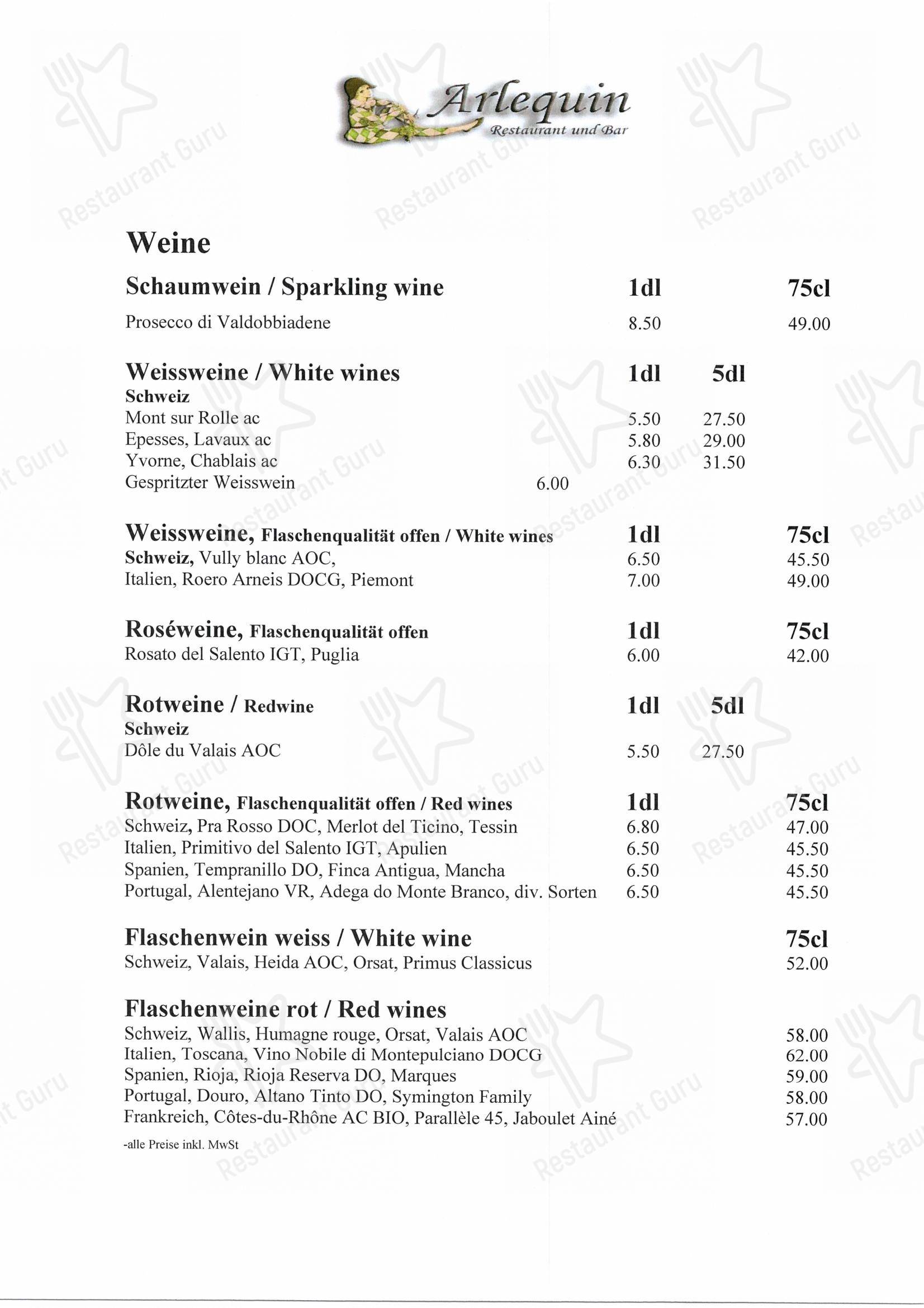 Menu per Arlequin in Berna